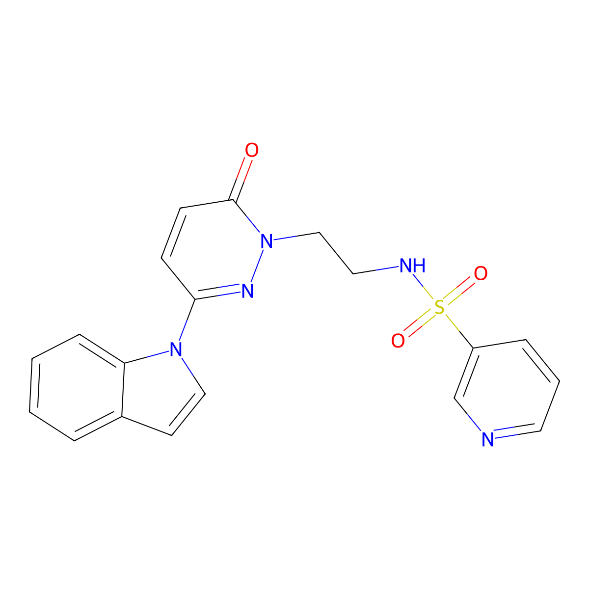 N-(2-(3-(1H-indol-1-yl)-6-oxopyridazin-1(6H)-yl)ethyl)pyridine-3-sulfonamide molecular structure, CAS 1448134-27-7