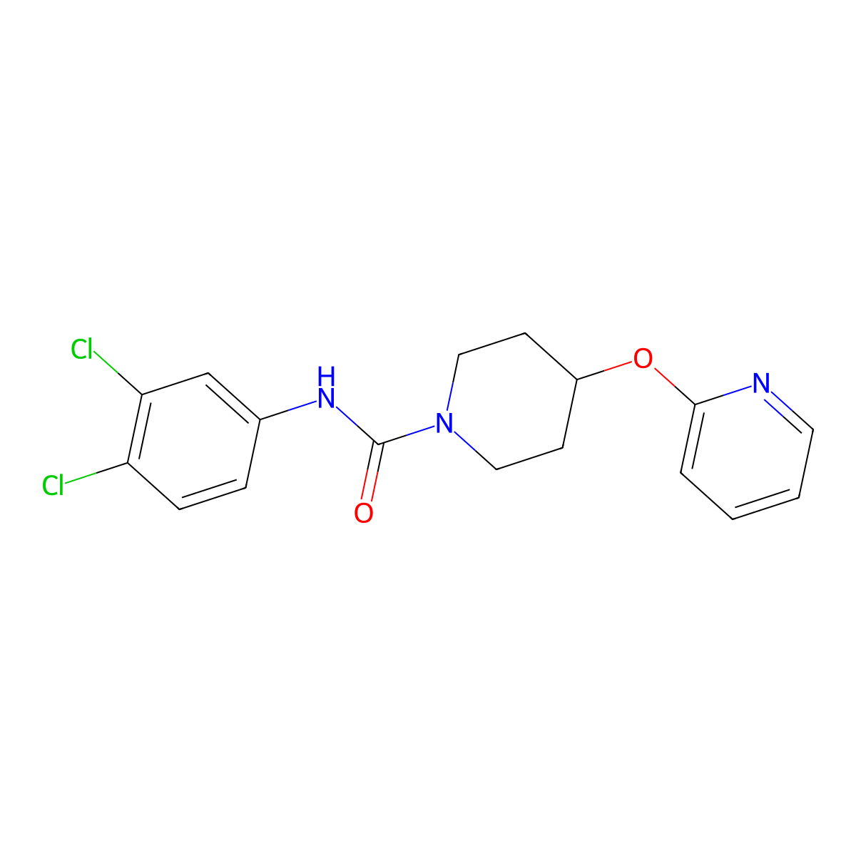 N-(3,4-dichlorophenyl)-4-(pyridin-2-yloxy)piperidine-1-carboxamide molecular structure, CAS 1448134-29-9