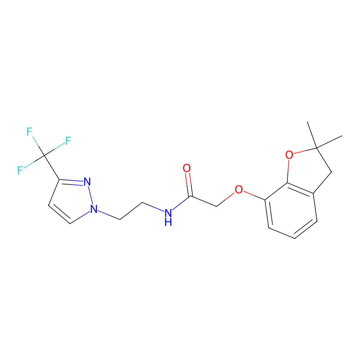 2-((2,2-dimethyl-2,3-dihydrobenzofuran-7-yl)oxy)-N-(2-(3-(trifluoromethyl)-1H-pyrazol-1-yl)ethyl)acetamide molecular structure, CAS 1448134-34-6