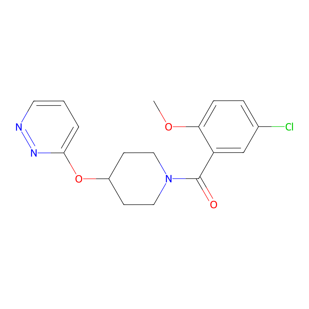 (5-Chloro-2-methoxyphenyl)(4-(pyridazin-3-yloxy)piperidin-1-yl)methanone molecular structure, CAS 1448134-35-7