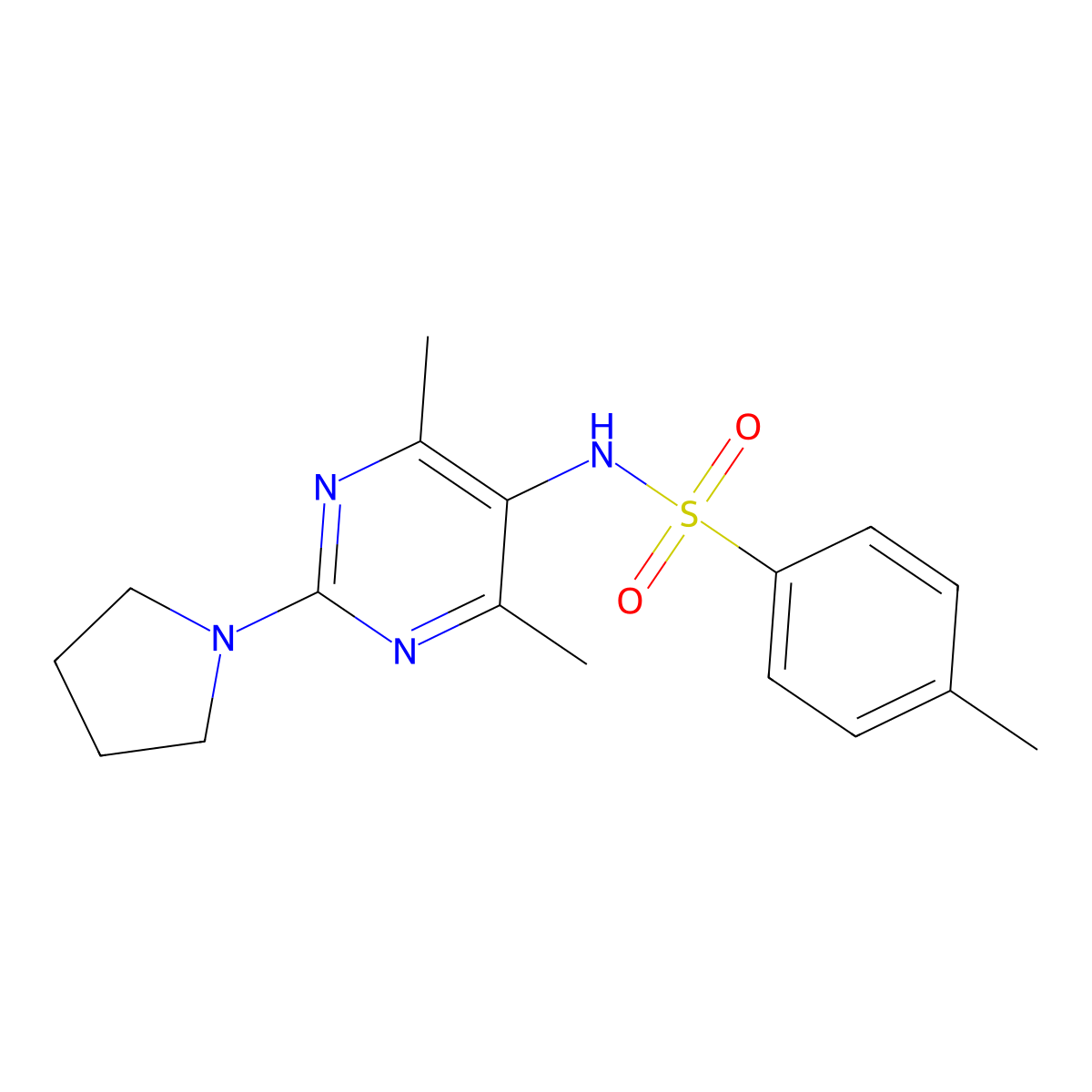 N-(4,6-dimethyl-2-(pyrrolidin-1-yl)pyrimidin-5-yl)-4-methylbenzenesulfonamide molecular structure, CAS 1448134-37-9