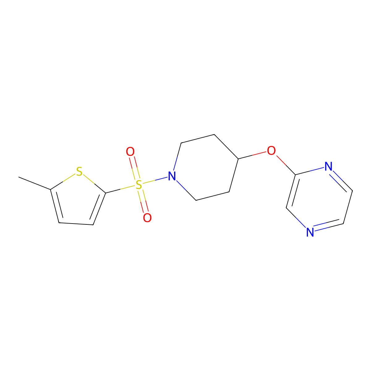 2-({1-[(5-Methylthiophen-2-yl)sulfonyl]piperidin-4-yl}oxy)pyrazine molecular structure, CAS 1448134-39-1