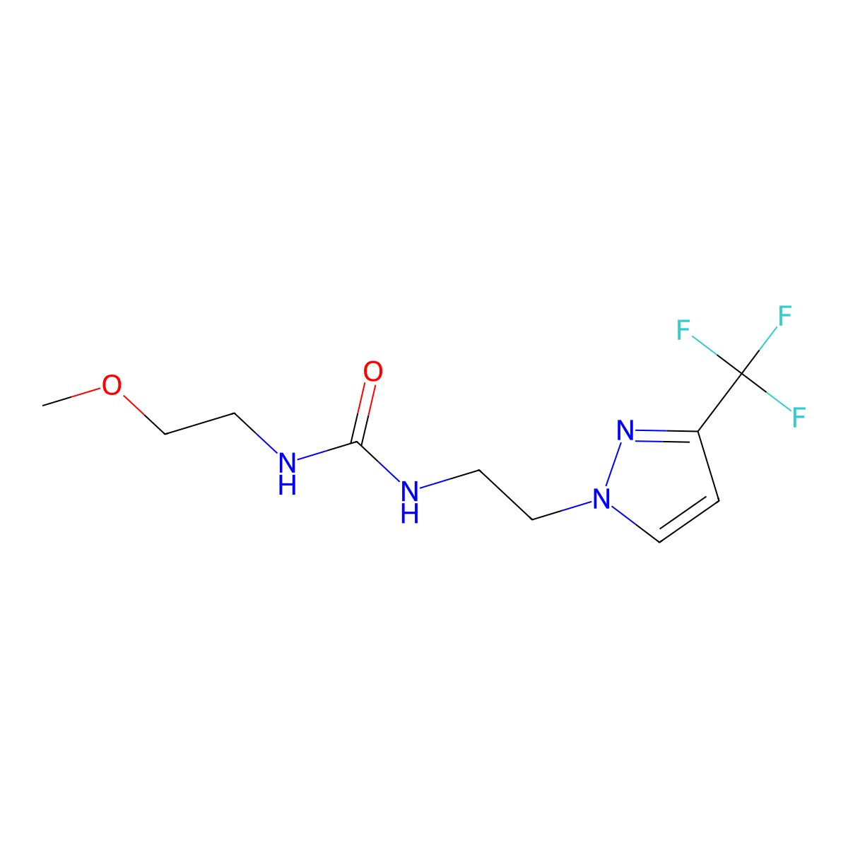 1-(2-methoxyethyl)-3-(2-(3-(trifluoromethyl)-1H-pyrazol-1-yl)ethyl)urea molecular structure, CAS 1448134-40-4