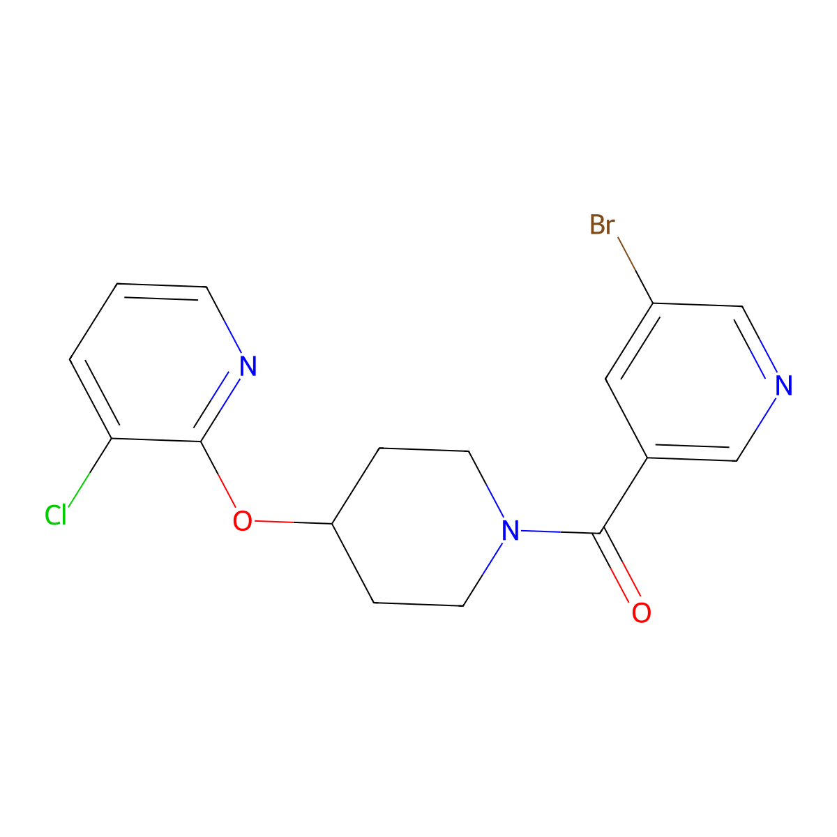(5-Bromopyridin-3-yl)(4-((3-chloropyridin-2-yl)oxy)piperidin-1-yl)methanone molecular structure, CAS 1448134-43-7