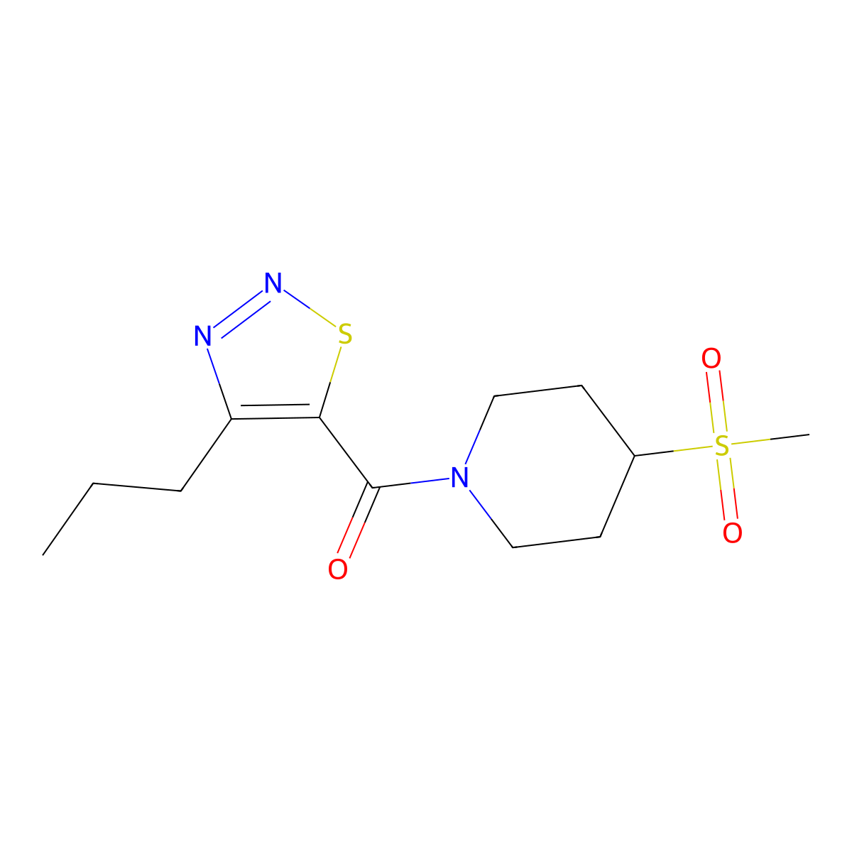 (4-(Methylsulfonyl)piperidin-1-yl)(4-propyl-1,2,3-thiadiazol-5-yl)methanone molecular structure, CAS 1448134-46-0