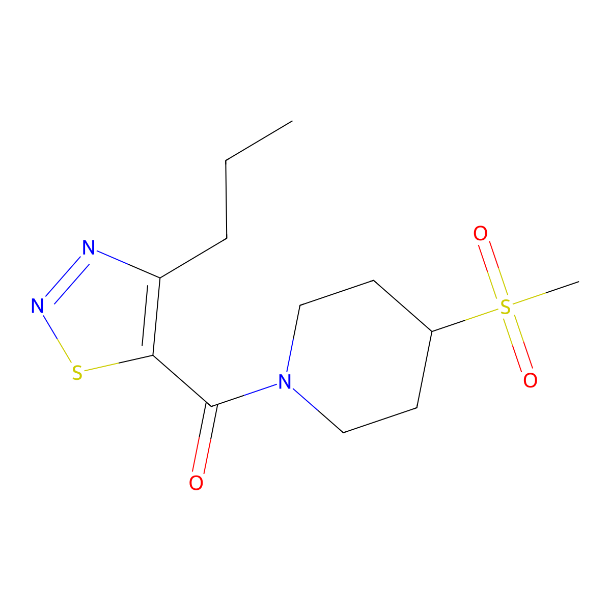 (4-(Methylsulfonyl)piperidin-1-yl)(4-propyl-1,2,3-thiadiazol-5-yl)methanone molecular structure, CAS 1448134-46-0