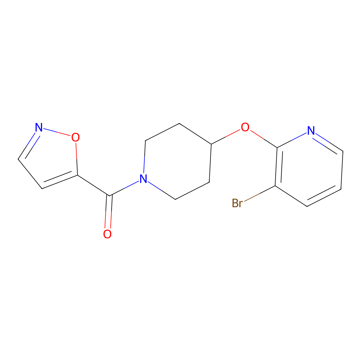 (4-((3-Bromopyridin-2-yl)oxy)piperidin-1-yl)(isoxazol-5-yl)methanone molecular structure, CAS 1448134-47-1