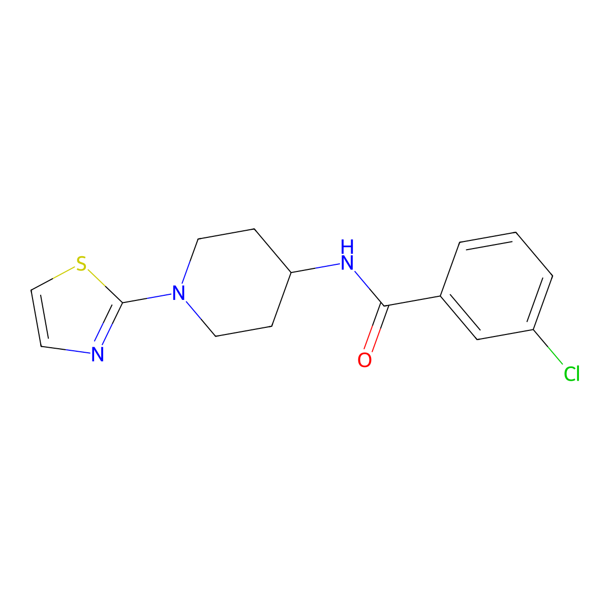3-chloro-N-(1-(thiazol-2-yl)piperidin-4-yl)benzamide molecular structure, CAS 1448134-48-2