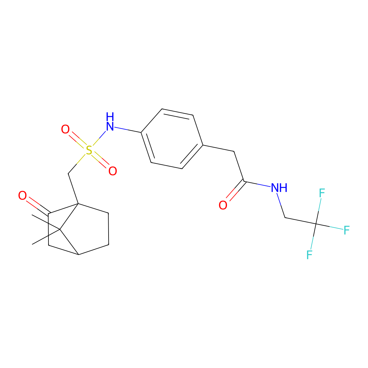 2-(4-((7,7-dimethyl-2-oxobicyclo[2.2.1]heptan-1-yl)methylsulfonamido)phenyl)-N-(2,2,2-trifluoroethyl)acetamide molecular structure, CAS 1448134-51-7
