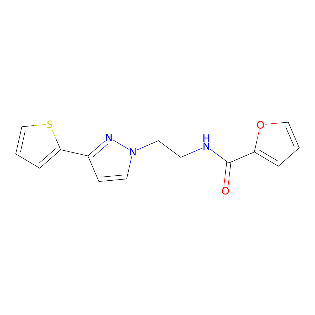 N-(2-(3-(thiophen-2-yl)-1H-pyrazol-1-yl)ethyl)furan-2-carboxamide molecular structure, CAS 1448134-52-8