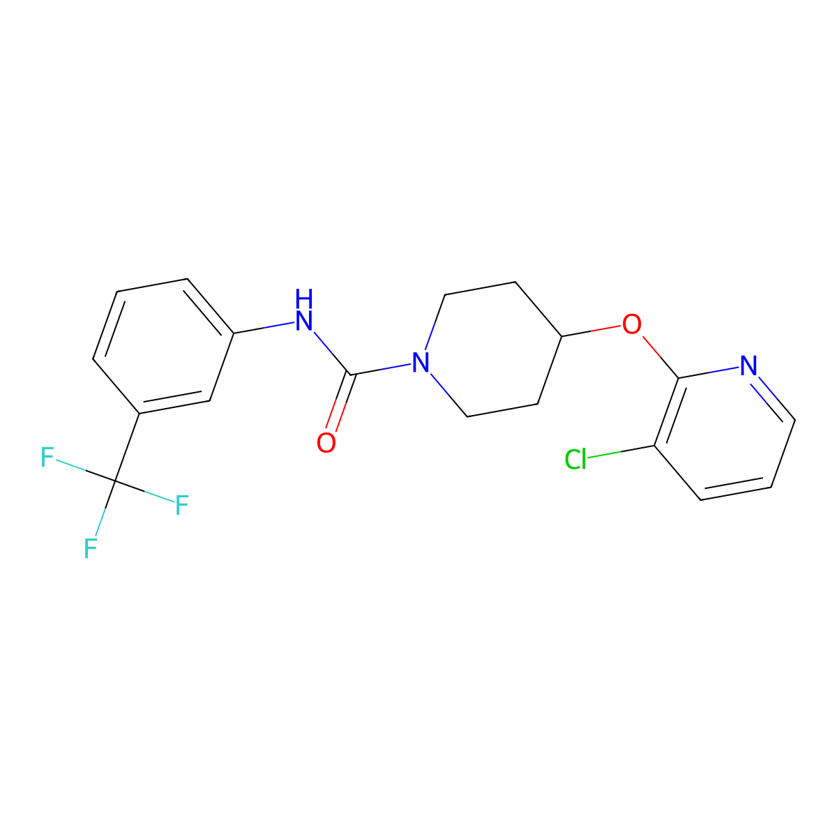 4-((3-chloropyridin-2-yl)oxy)-N-(3-(trifluoromethyl)phenyl)piperidine-1-carboxamide molecular structure, CAS 1448134-64-2