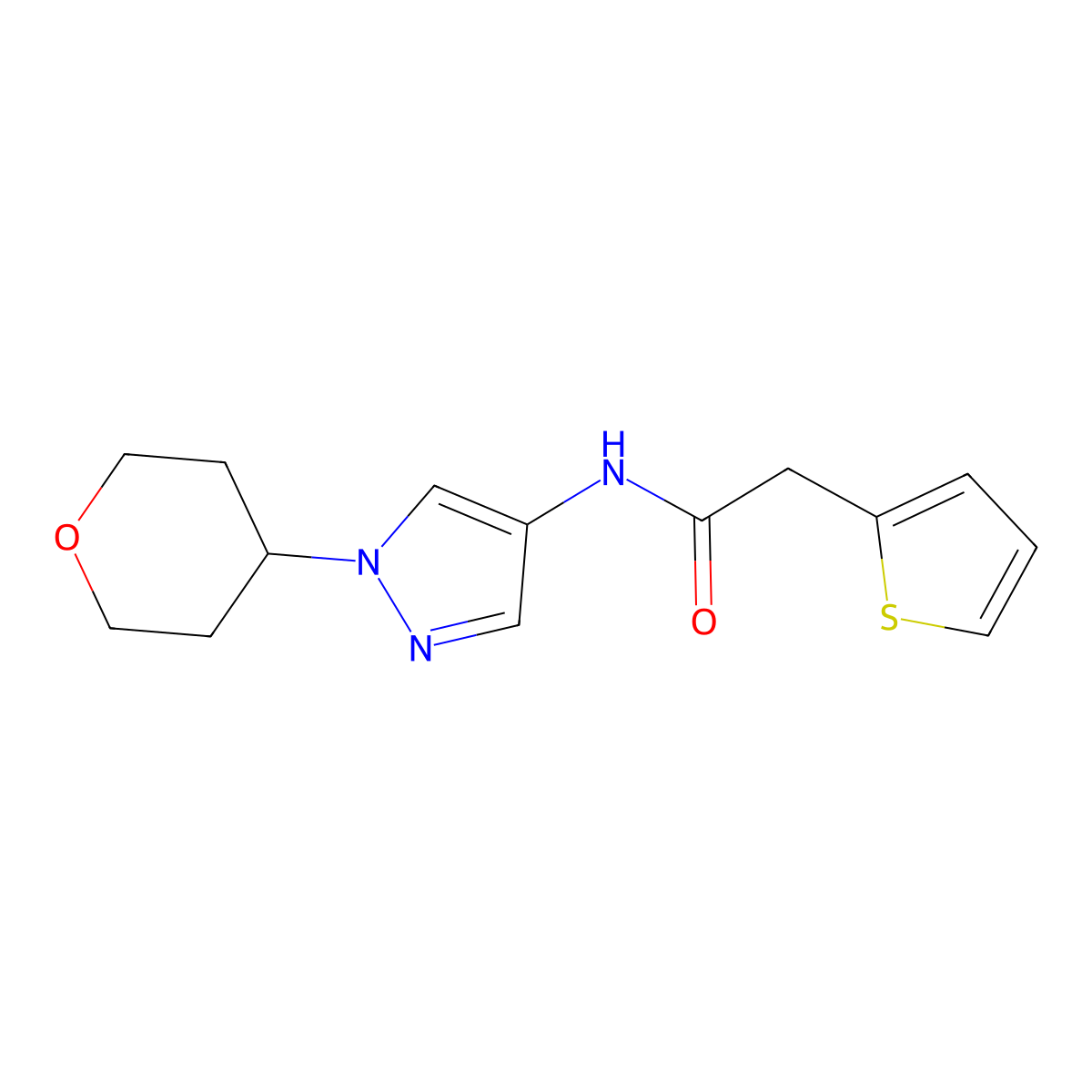 N-(1-(tetrahydro-2H-pyran-4-yl)-1H-pyrazol-4-yl)-2-(thiophen-2-yl)acetamide molecular structure, CAS 1448134-67-5