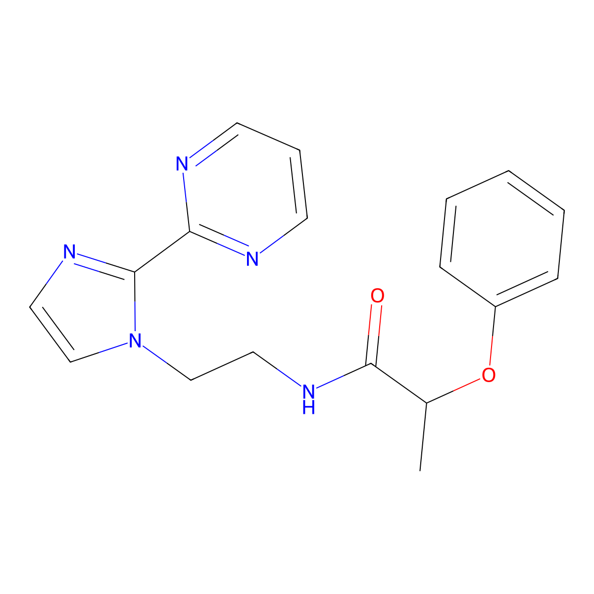 2-phenoxy-N-(2-(2-(pyrimidin-2-yl)-1H-imidazol-1-yl)ethyl)propanamide molecular structure, CAS 1448134-69-7