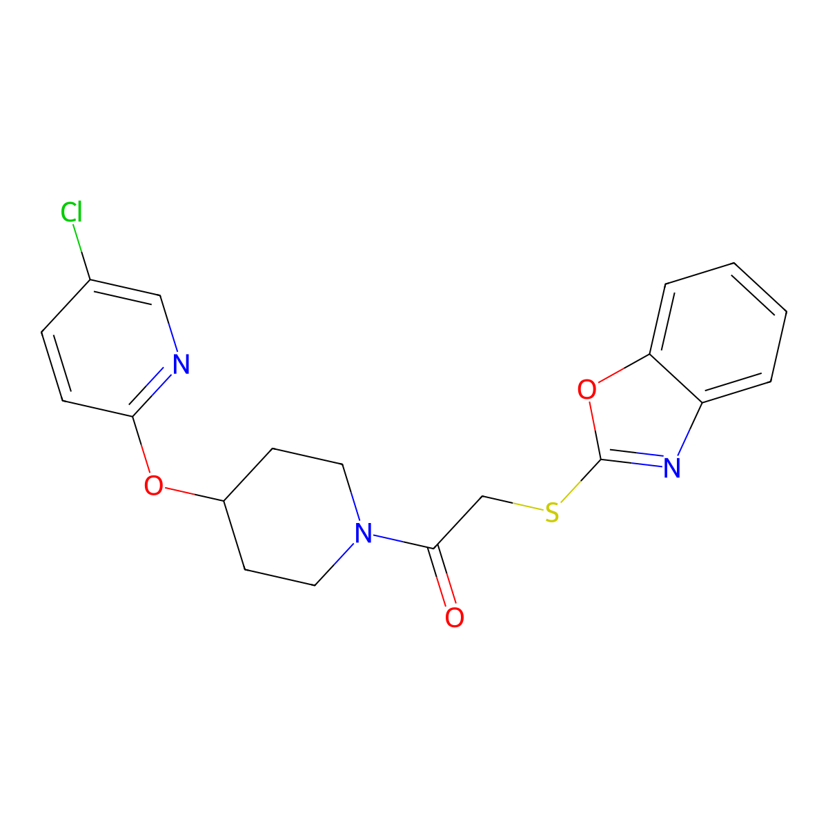 2-(Benzo[d]oxazol-2-ylthio)-1-(4-((5-chloropyridin-2-yl)oxy)piperidin-1-yl)ethanone molecular structure, CAS 1448134-75-5