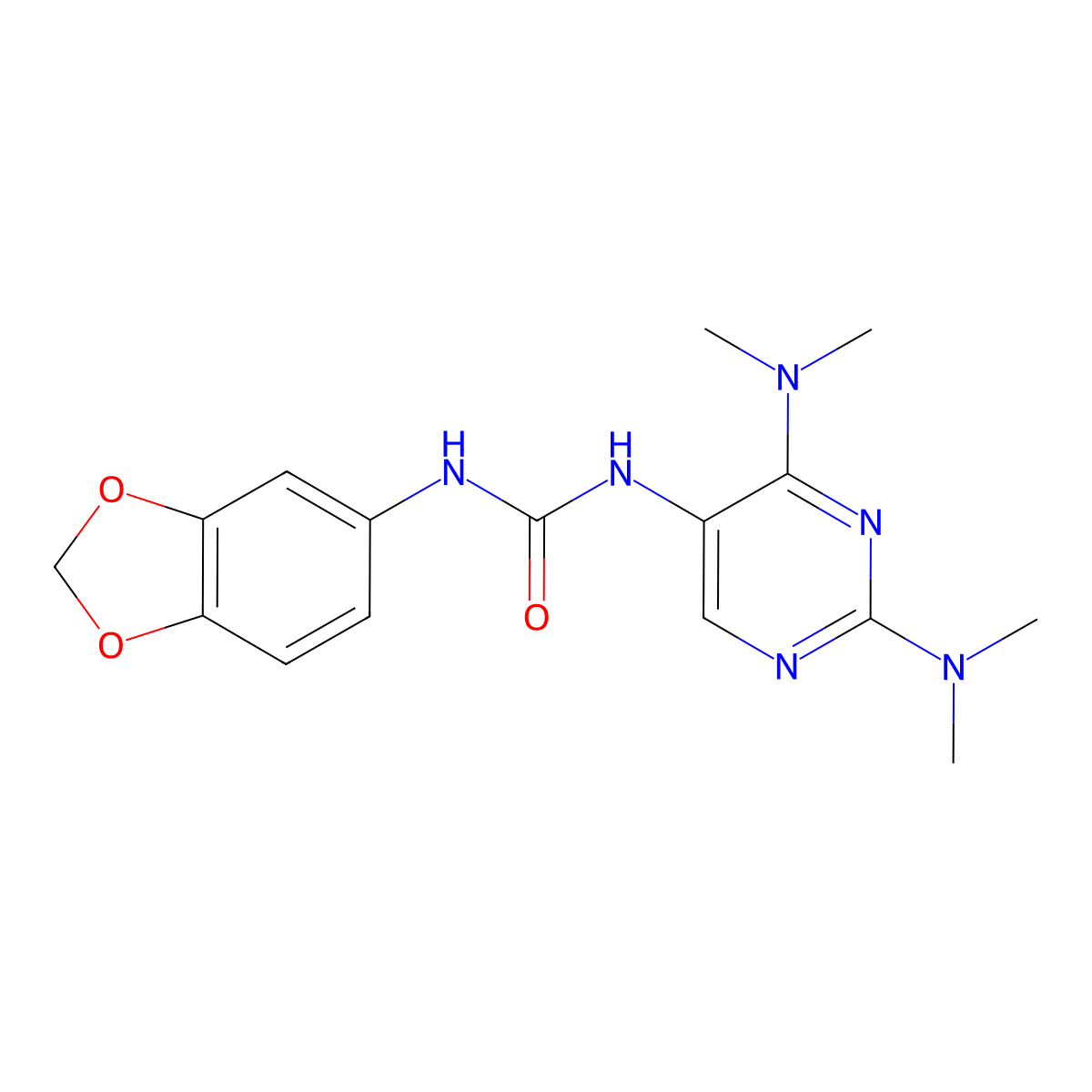 1-(Benzo[d][1,3]dioxol-5-yl)-3-(2,4-bis(dimethylamino)pyrimidin-5-yl)urea molecular structure, CAS 1448134-76-6