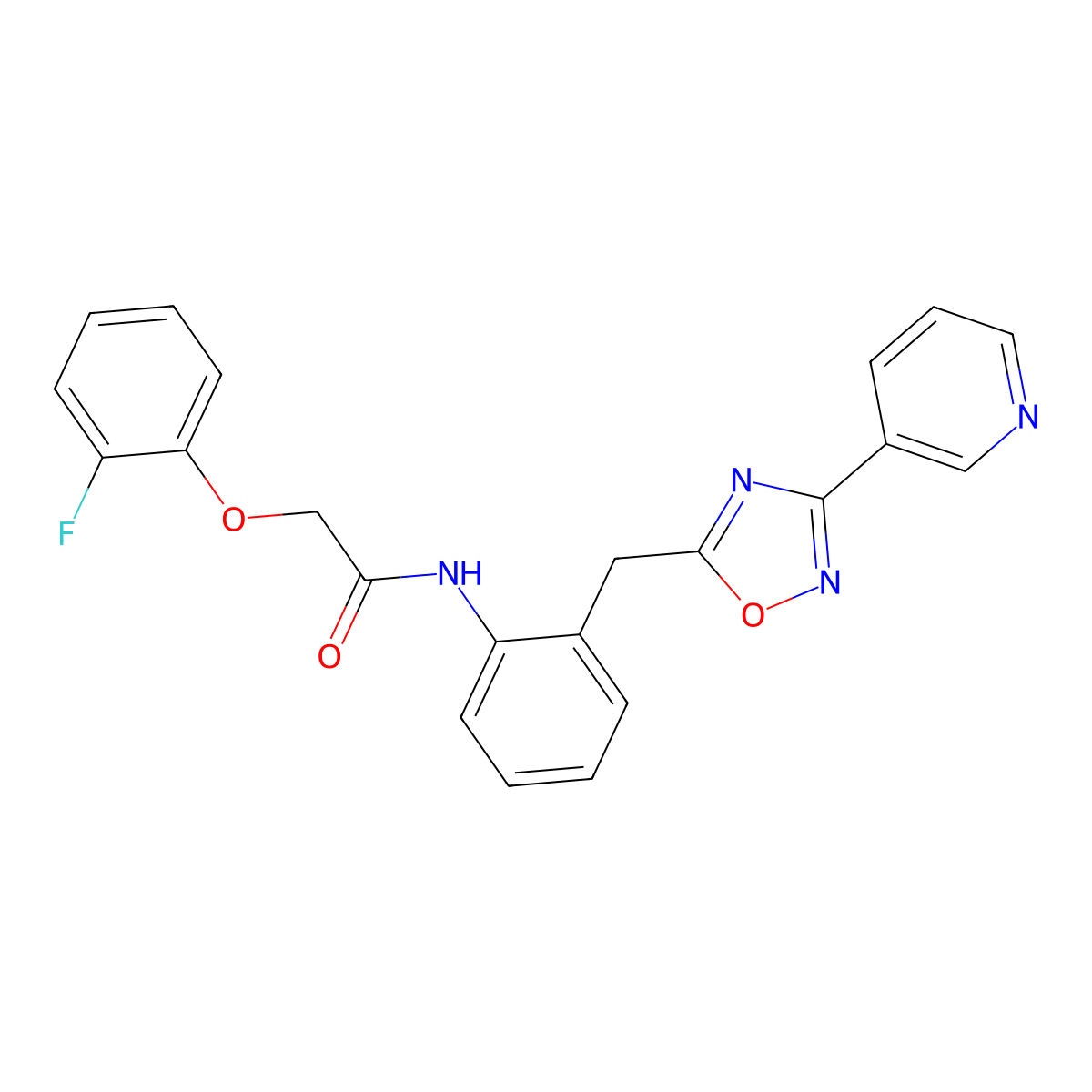 2-(2-fluorophenoxy)-N-(2-((3-(pyridin-3-yl)-1,2,4-oxadiazol-5-yl)methyl)phenyl)acetamide molecular structure, CAS 1448134-78-8