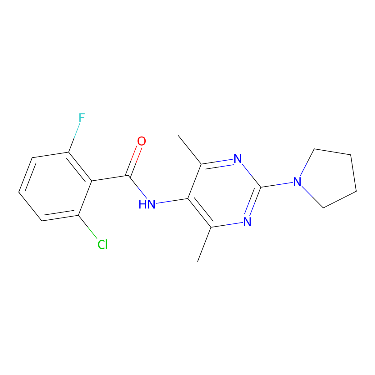 2-Chloro-N-[4,6-dimethyl-2-(pyrrolidin-1-YL)pyrimidin-5-YL]-6-fluorobenzamide molecular structure, CAS 1448134-81-3