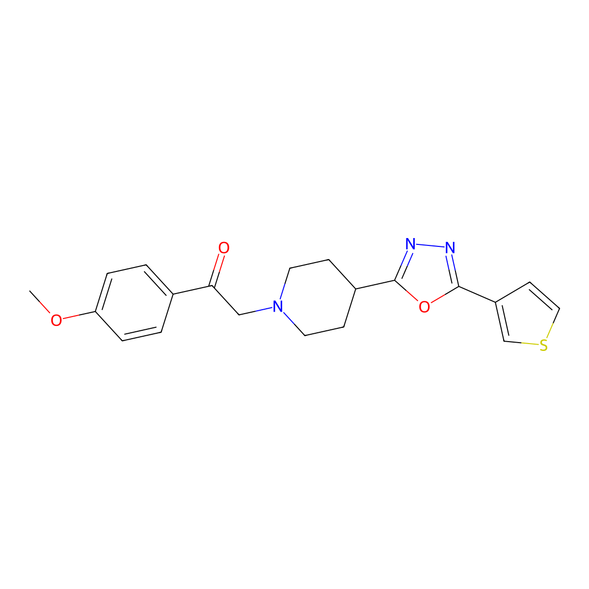 1-(4-Methoxyphenyl)-2-(4-(5-(thiophen-3-yl)-1,3,4-oxadiazol-2-yl)piperidin-1-yl)ethanone molecular structure, CAS 1448134-82-4