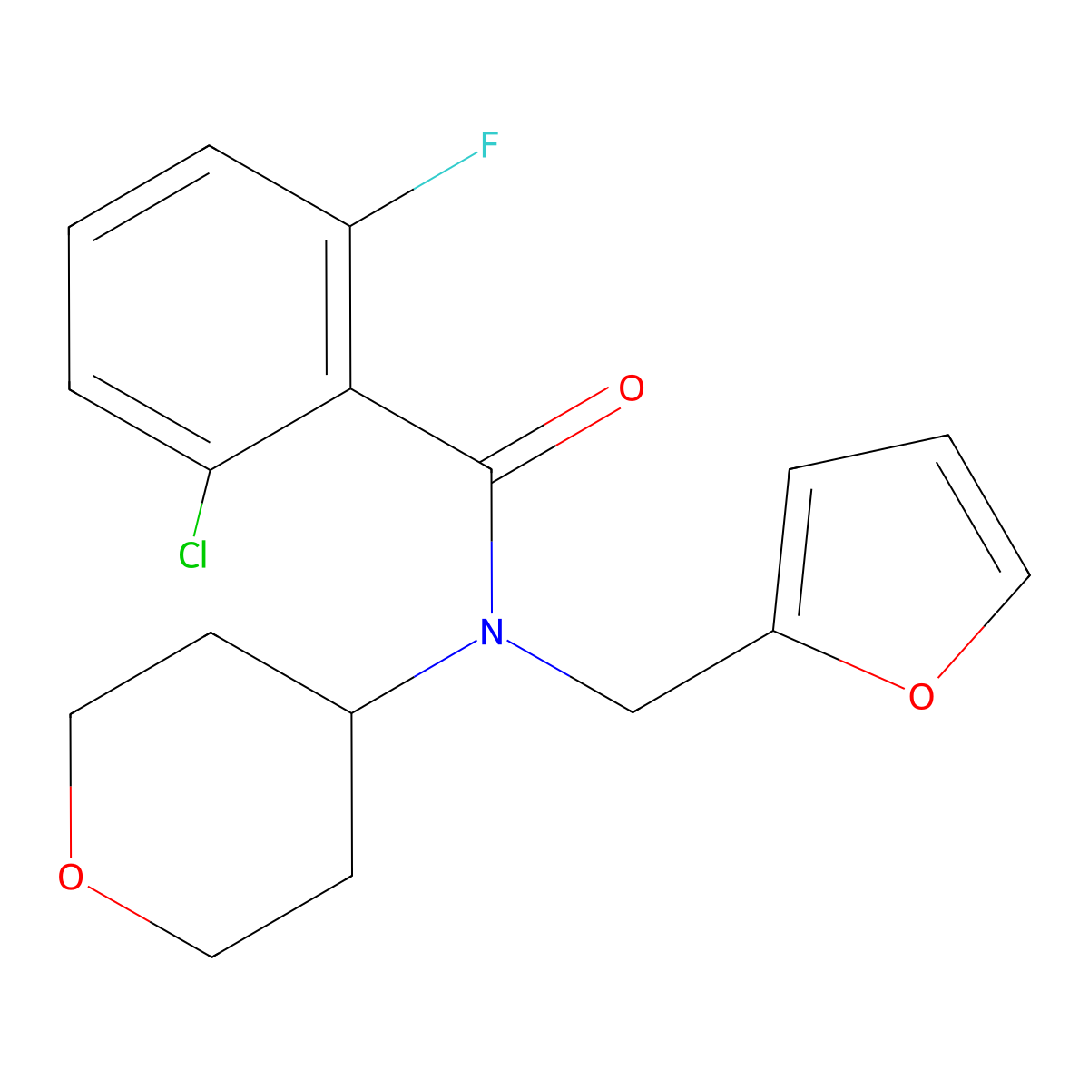 2-chloro-6-fluoro-N-(furan-2-ylmethyl)-N-(tetrahydro-2H-pyran-4-yl)benzamide molecular structure, CAS 1448134-84-6