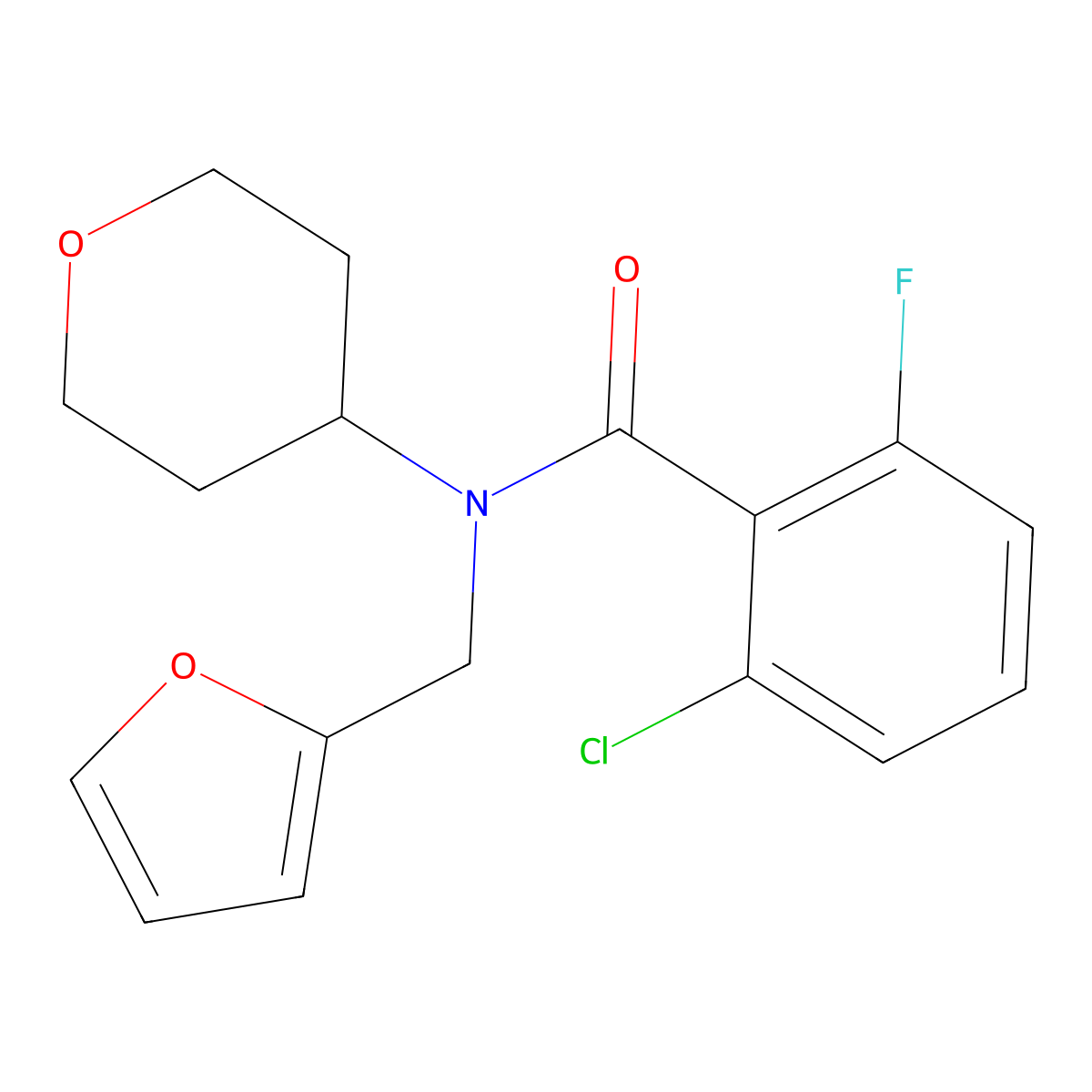 2-chloro-6-fluoro-N-(furan-2-ylmethyl)-N-(tetrahydro-2H-pyran-4-yl)benzamide molecular structure, CAS 1448134-84-6