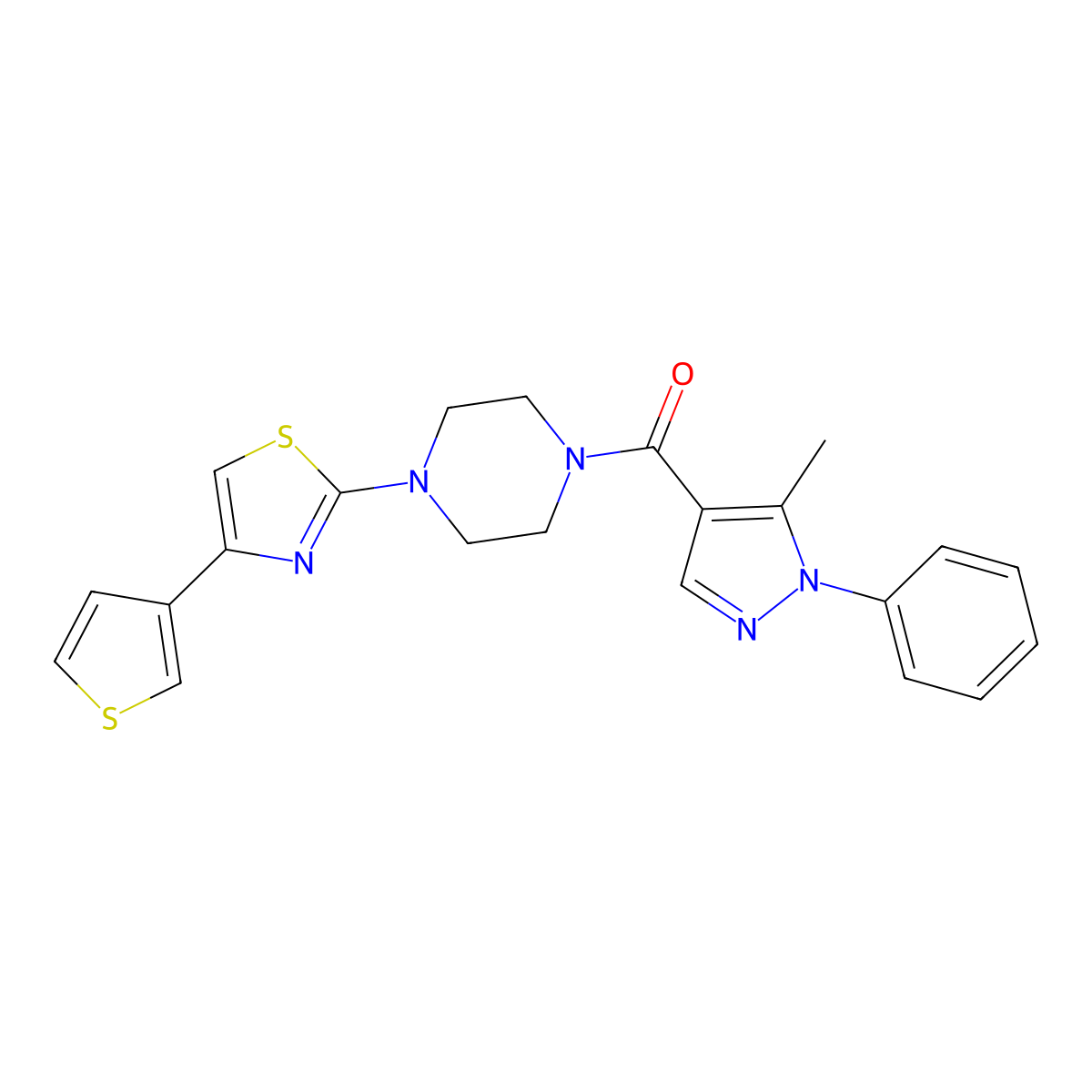 (5-methyl-1-phenyl-1H-pyrazol-4-yl)(4-(4-(thiophen-3-yl)thiazol-2-yl)piperazin-1-yl)methanone molecular structure, CAS 1448134-91-5