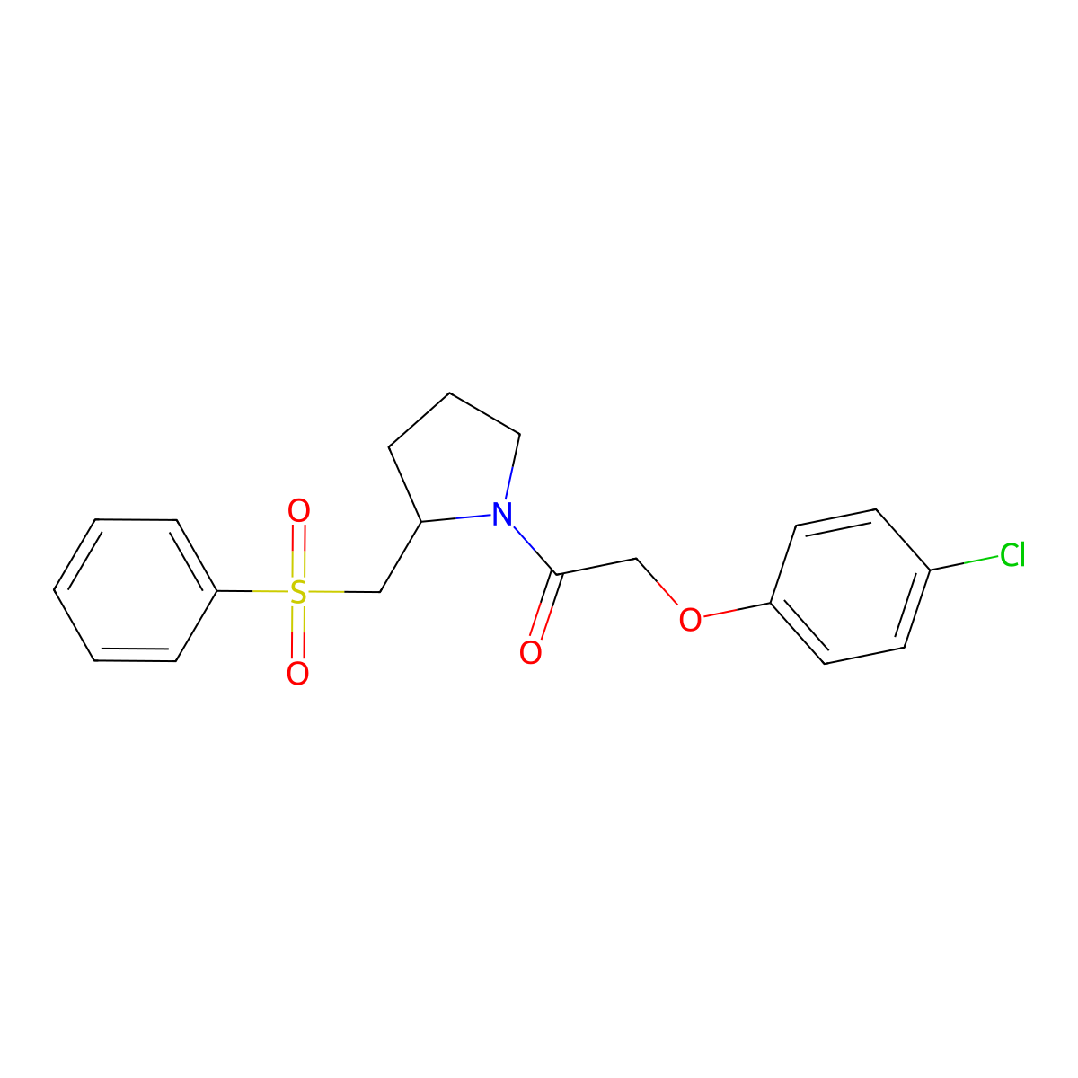 2-(4-Chlorophenoxy)-1-(2-((phenylsulfonyl)methyl)pyrrolidin-1-yl)ethanone molecular structure, CAS 1448134-92-6