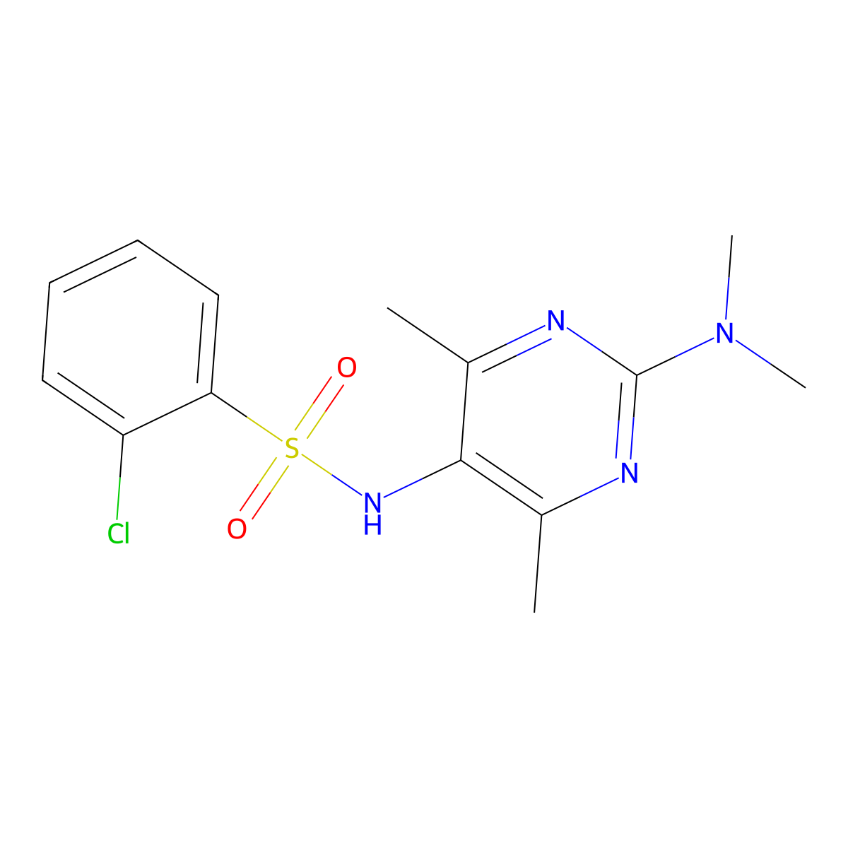 2-chloro-N-(2-(dimethylamino)-4,6-dimethylpyrimidin-5-yl)benzenesulfonamide molecular structure, CAS 1448134-96-0