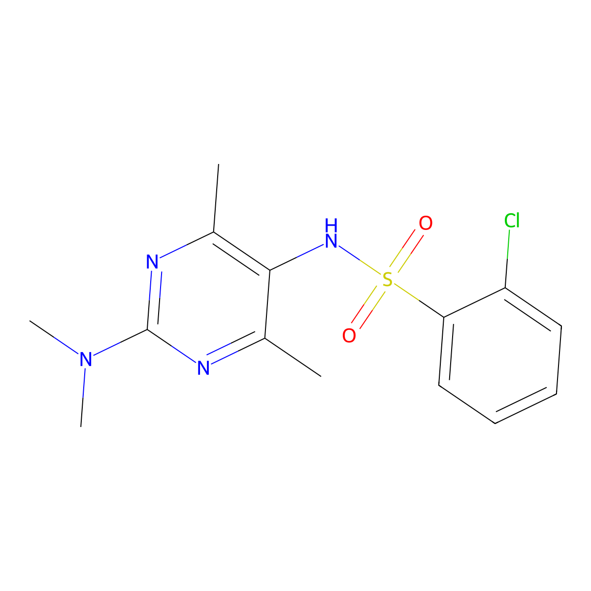 2-chloro-N-(2-(dimethylamino)-4,6-dimethylpyrimidin-5-yl)benzenesulfonamide molecular structure, CAS 1448134-96-0