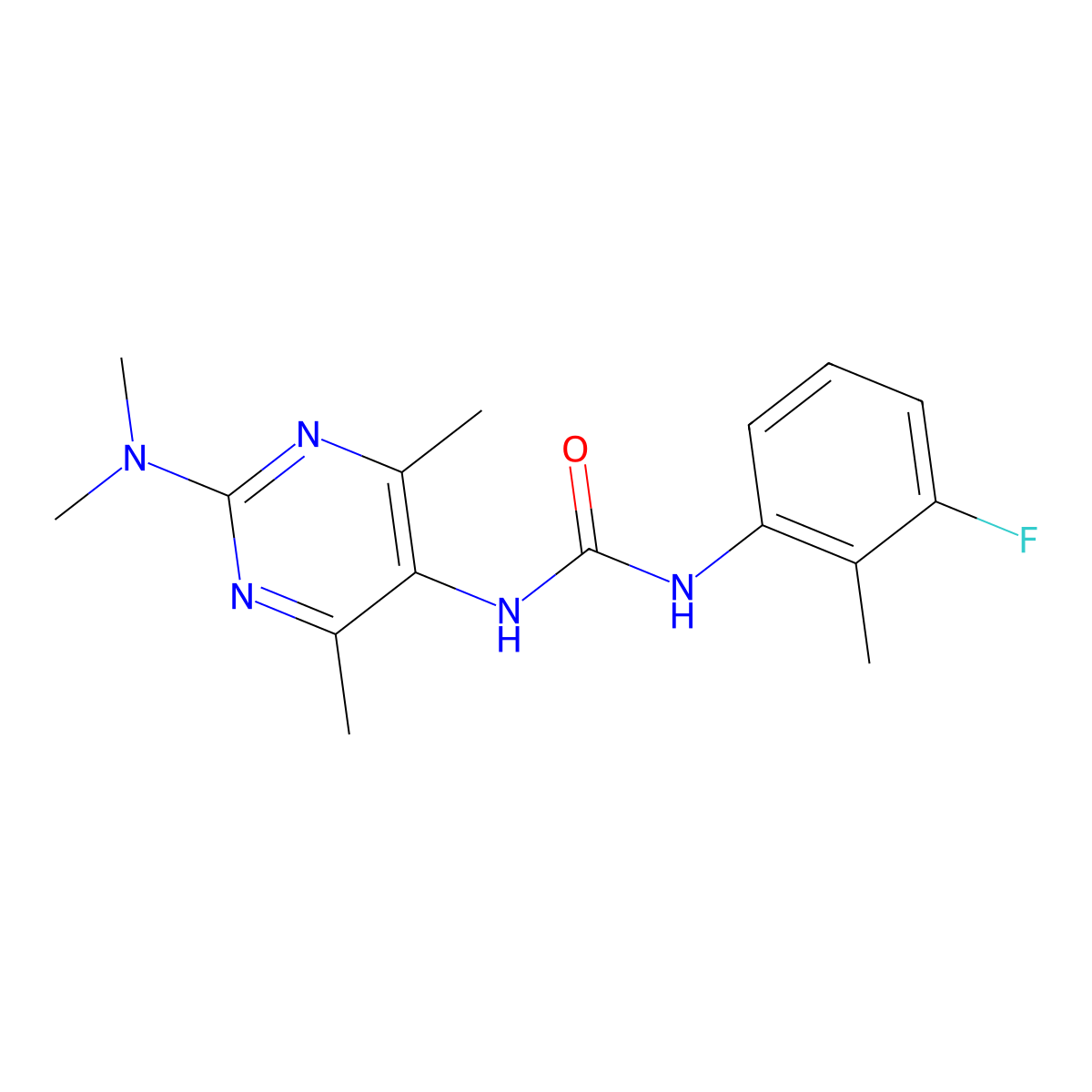 1-(2-(Dimethylamino)-4,6-dimethylpyrimidin-5-yl)-3-(3-fluoro-2-methylphenyl)urea molecular structure, CAS 1448135-01-0