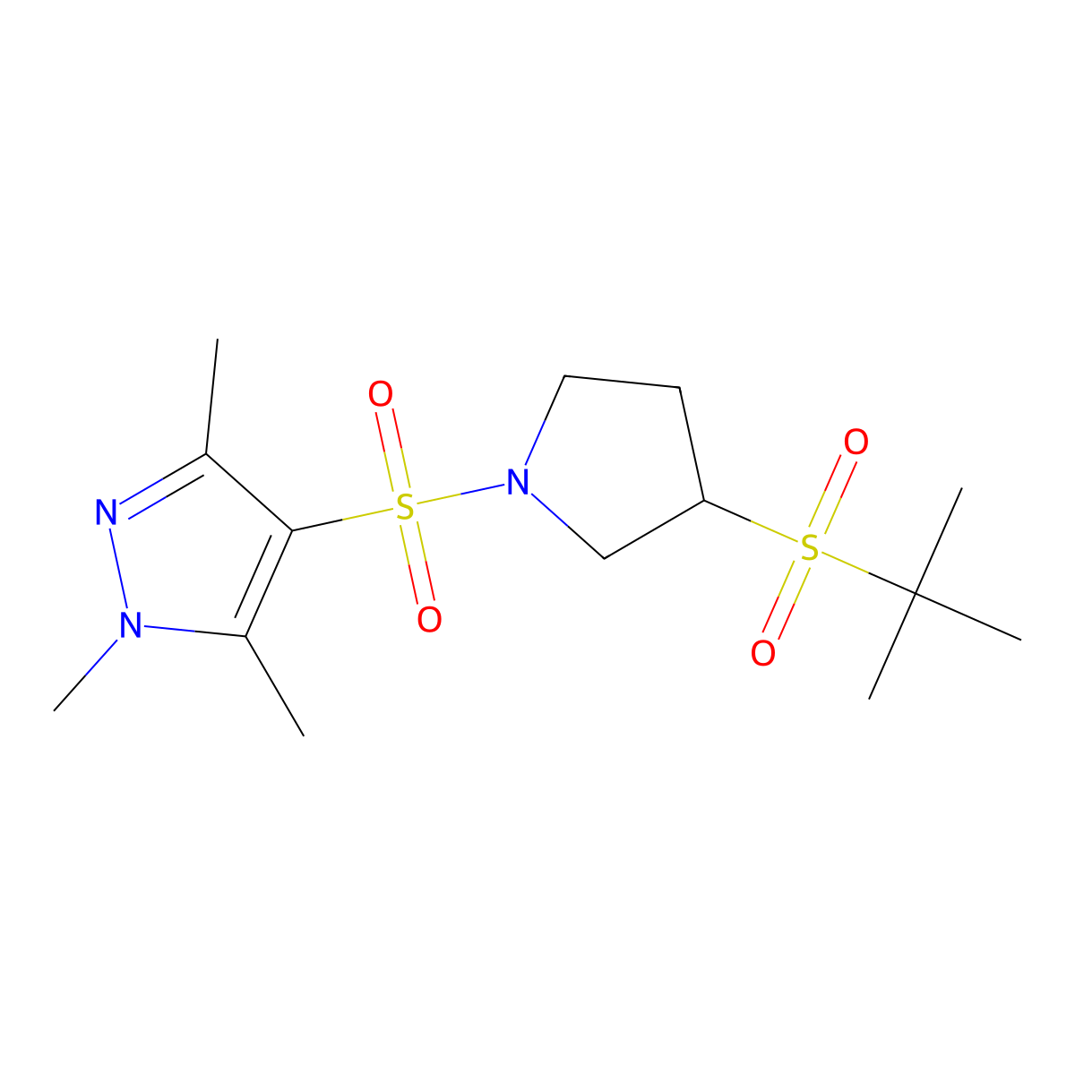 4-((3-(tert-butylsulfonyl)pyrrolidin-1-yl)sulfonyl)-1,3,5-trimethyl-1H-pyrazole molecular structure, CAS 1448135-03-2