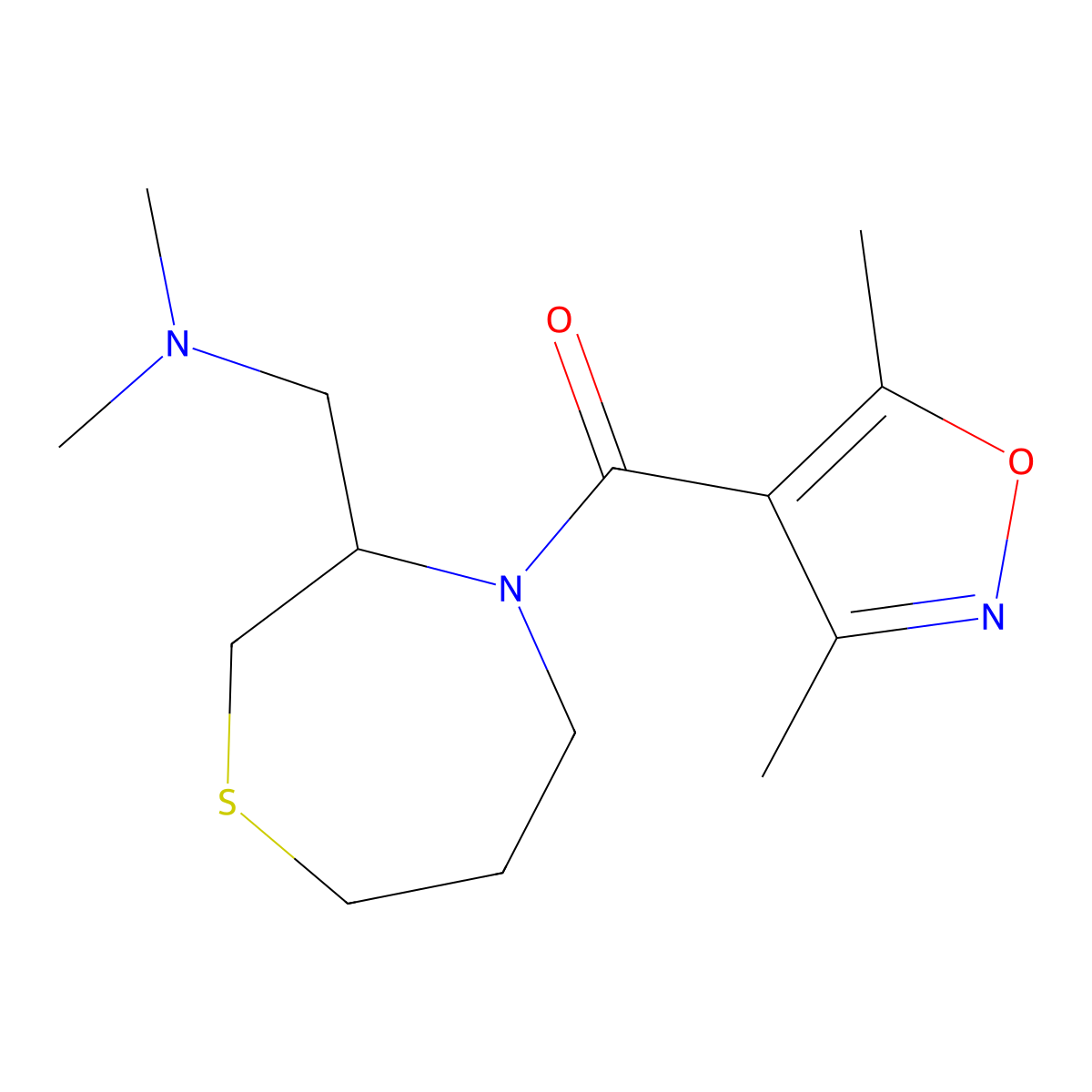 (3-((Dimethylamino)methyl)-1,4-thiazepan-4-yl)(3,5-dimethylisoxazol-4-yl)methanone molecular structure, CAS 1448135-05-4