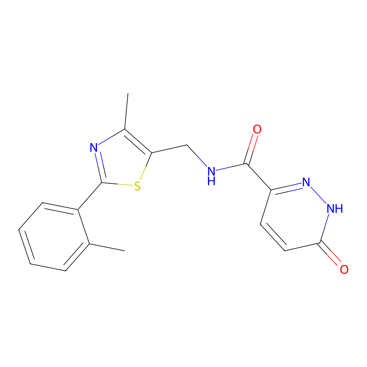 N-((4-methyl-2-(o-tolyl)thiazol-5-yl)methyl)-6-oxo-1,6-dihydropyridazine-3-carboxamide molecular structure, CAS 1448135-07-6