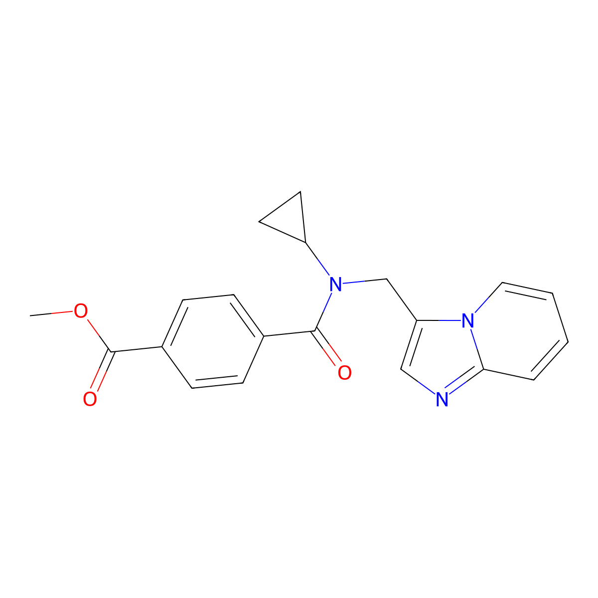 Methyl 4-(cyclopropyl(imidazo[1,2-a]pyridin-3-ylmethyl)carbamoyl)benzoate molecular structure, CAS 1448135-09-8