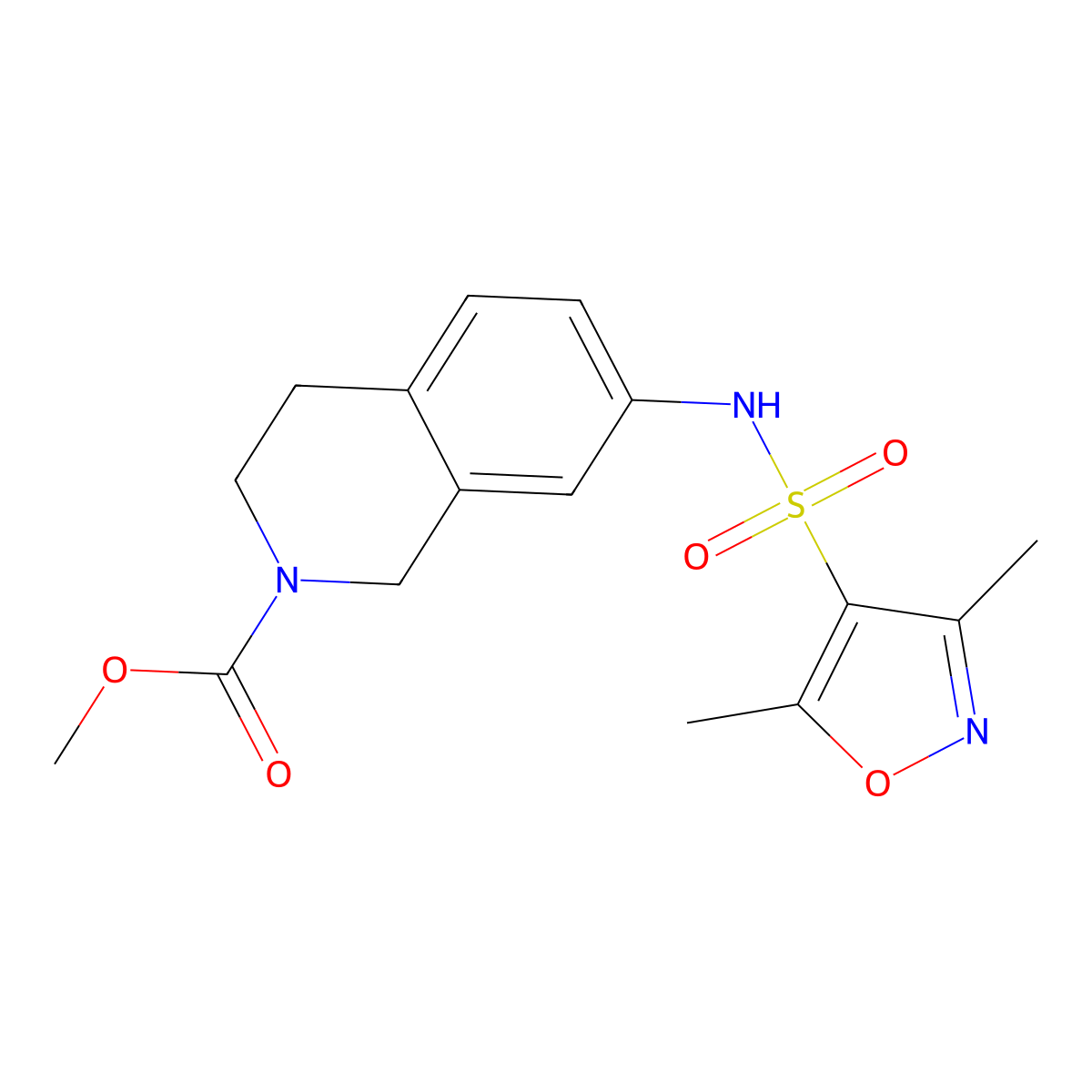 methyl 7-(3,5-dimethylisoxazole-4-sulfonamido)-3,4-dihydroisoquinoline-2(1H)-carboxylate molecular structure, CAS 1448135-15-6