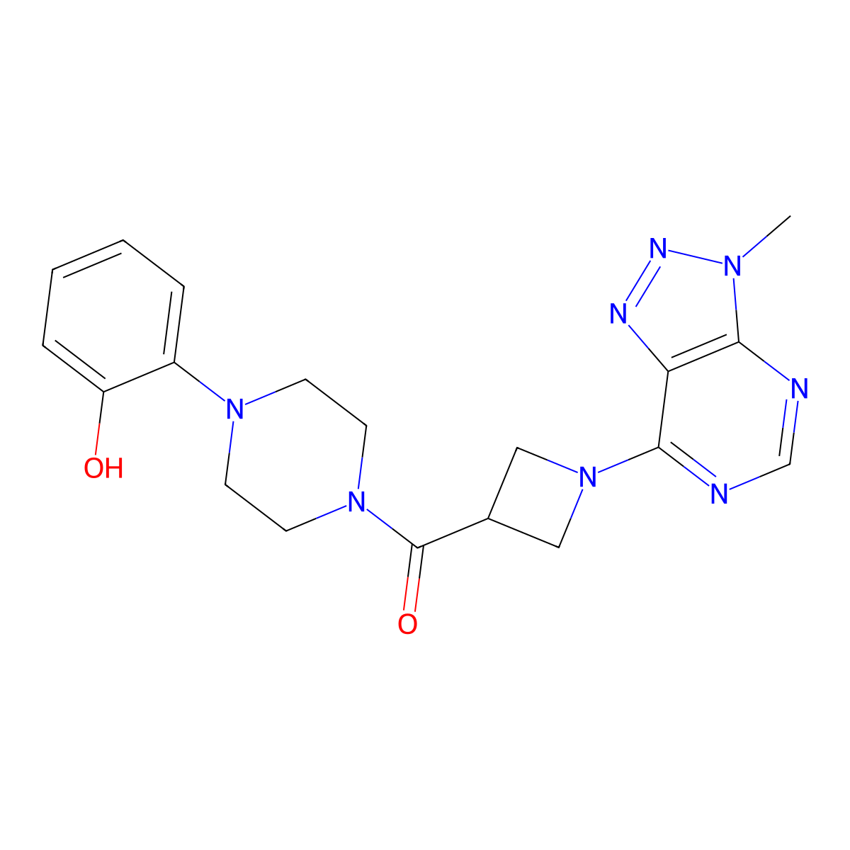 (4-(2-hydroxyphenyl)piperazin-1-yl)(1-(3-methyl-3H-[1,2,3]triazolo[4,5-d]pyrimidin-7-yl)azetidin-3-yl)methanone molecular structure, CAS 1448135-19-0