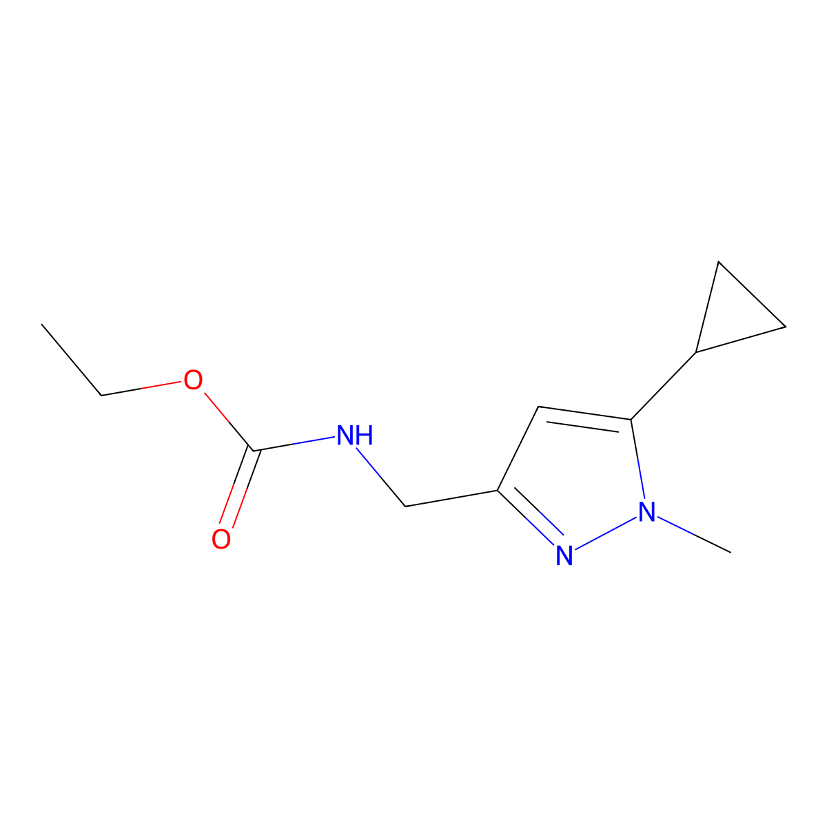 ethyl ((5-cyclopropyl-1-methyl-1H-pyrazol-3-yl)methyl)carbamate molecular structure, CAS 1448135-21-4
