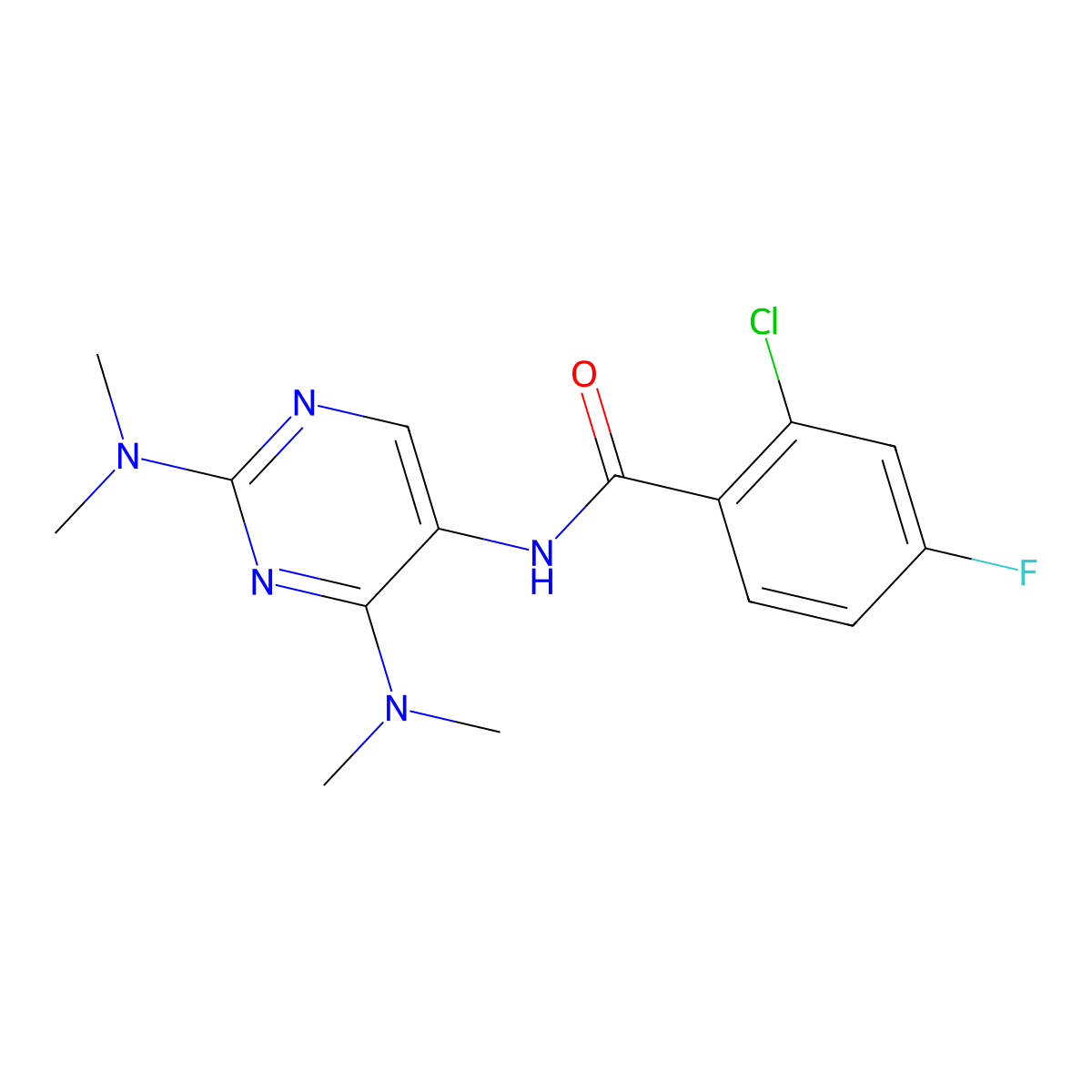 N-[2,4-Bis(dimethylamino)pyrimidin-5-YL]-2-chloro-4-fluorobenzamide molecular structure, CAS 1448135-25-8