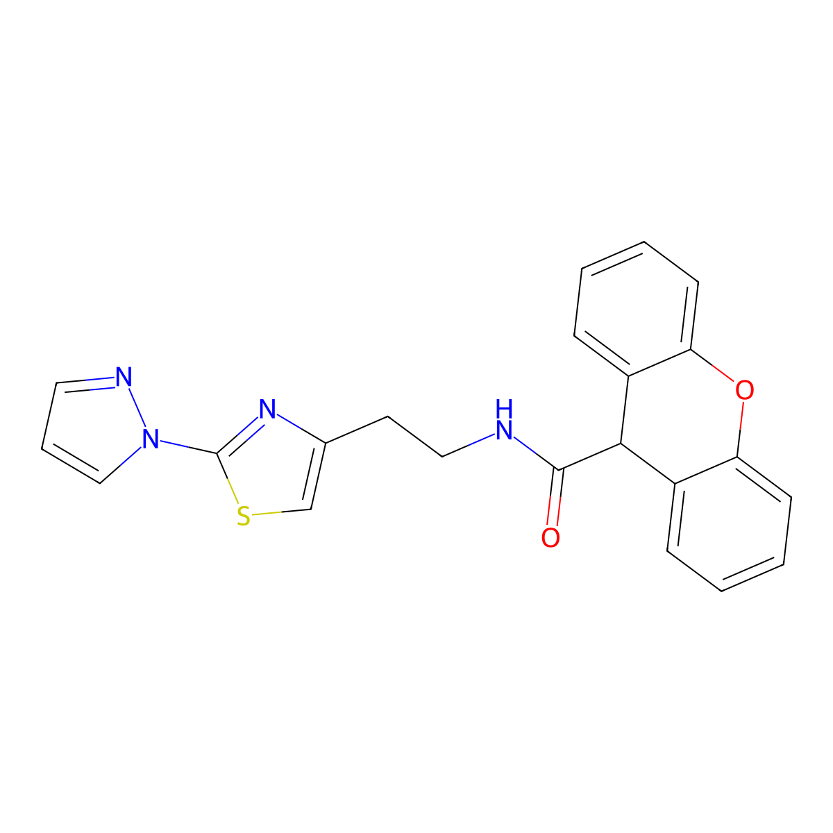 N-(2-(2-(1H-pyrazol-1-yl)thiazol-4-yl)ethyl)-9H-xanthene-9-carboxamide molecular structure, CAS 1448135-27-0