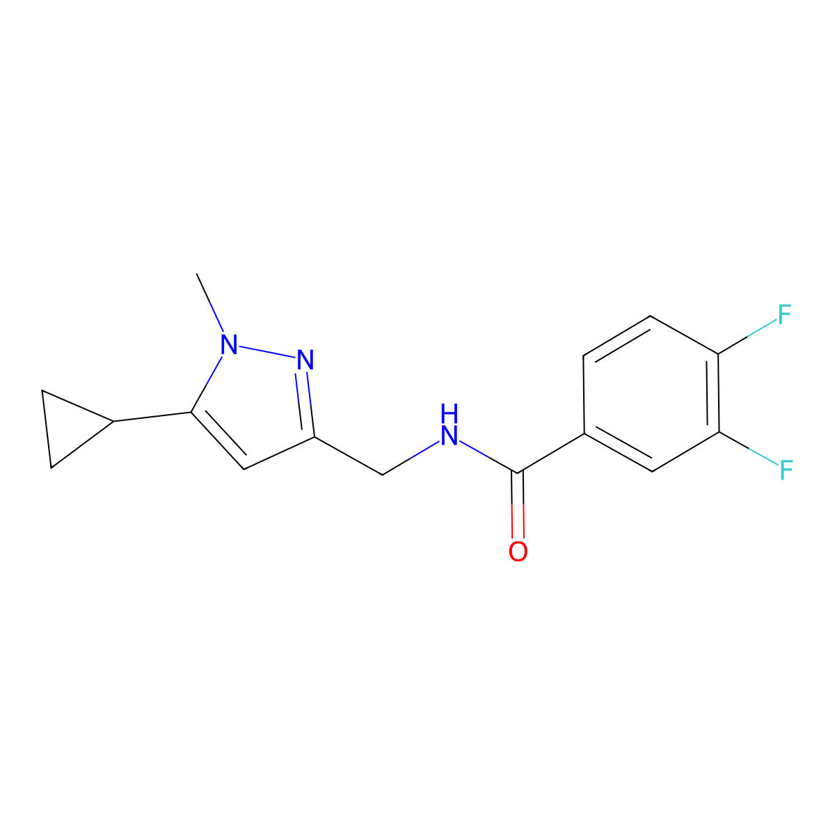 N-((5-cyclopropyl-1-methyl-1H-pyrazol-3-yl)methyl)-3,4-difluorobenzamide molecular structure, CAS 1448135-28-1