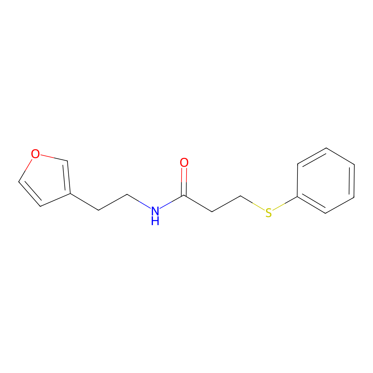 N-(2-(furan-3-yl)ethyl)-3-(phenylthio)propanamide molecular structure, CAS 1448135-29-2