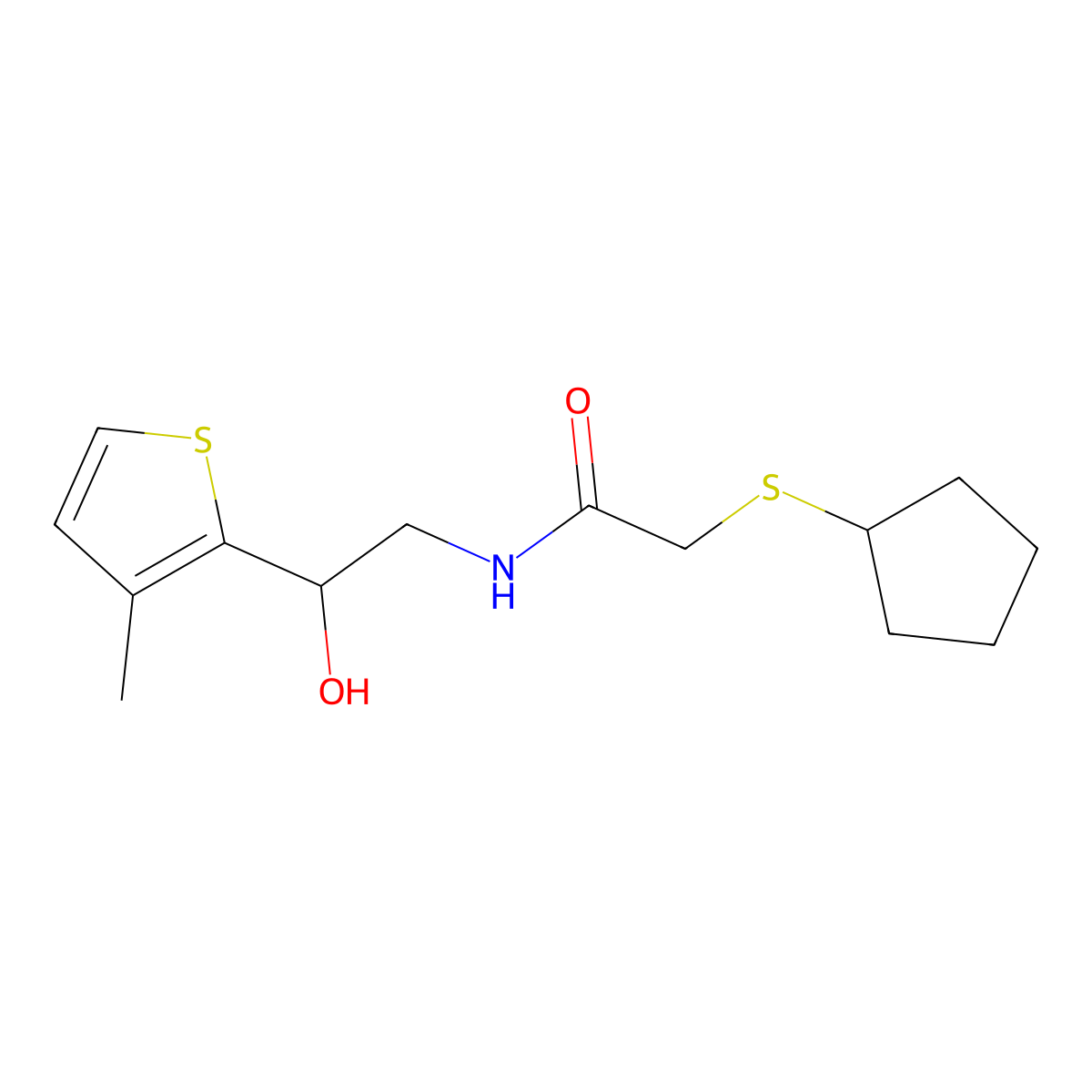 2-(cyclopentylthio)-N-(2-hydroxy-2-(3-methylthiophen-2-yl)ethyl)acetamide molecular structure, CAS 1448135-33-8