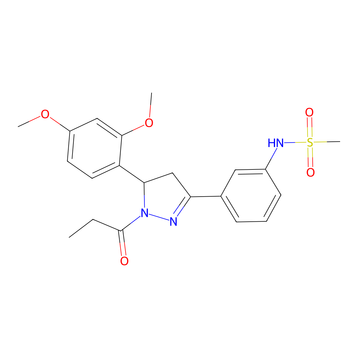 N-(3-(5-(2,4-dimethoxyphenyl)-1-propionyl-4,5-dihydro-1H-pyrazol-3-yl)phenyl)methanesulfonamide molecular structure, CAS 1448135-36-1