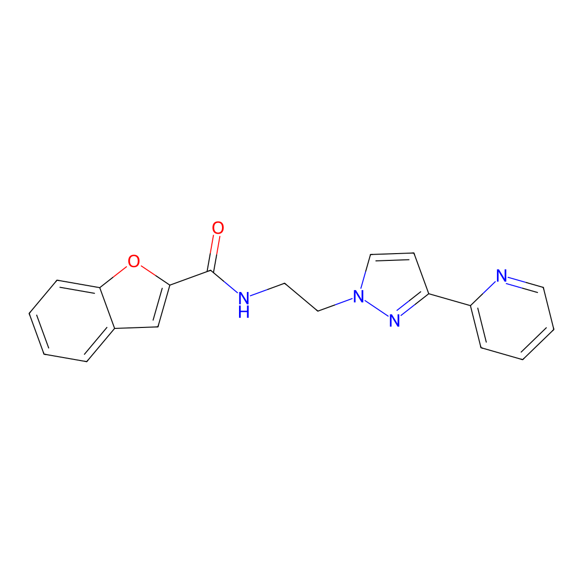 N-(2-(3-(pyridin-2-yl)-1H-pyrazol-1-yl)ethyl)benzofuran-2-carboxamide molecular structure, CAS 1448135-43-0