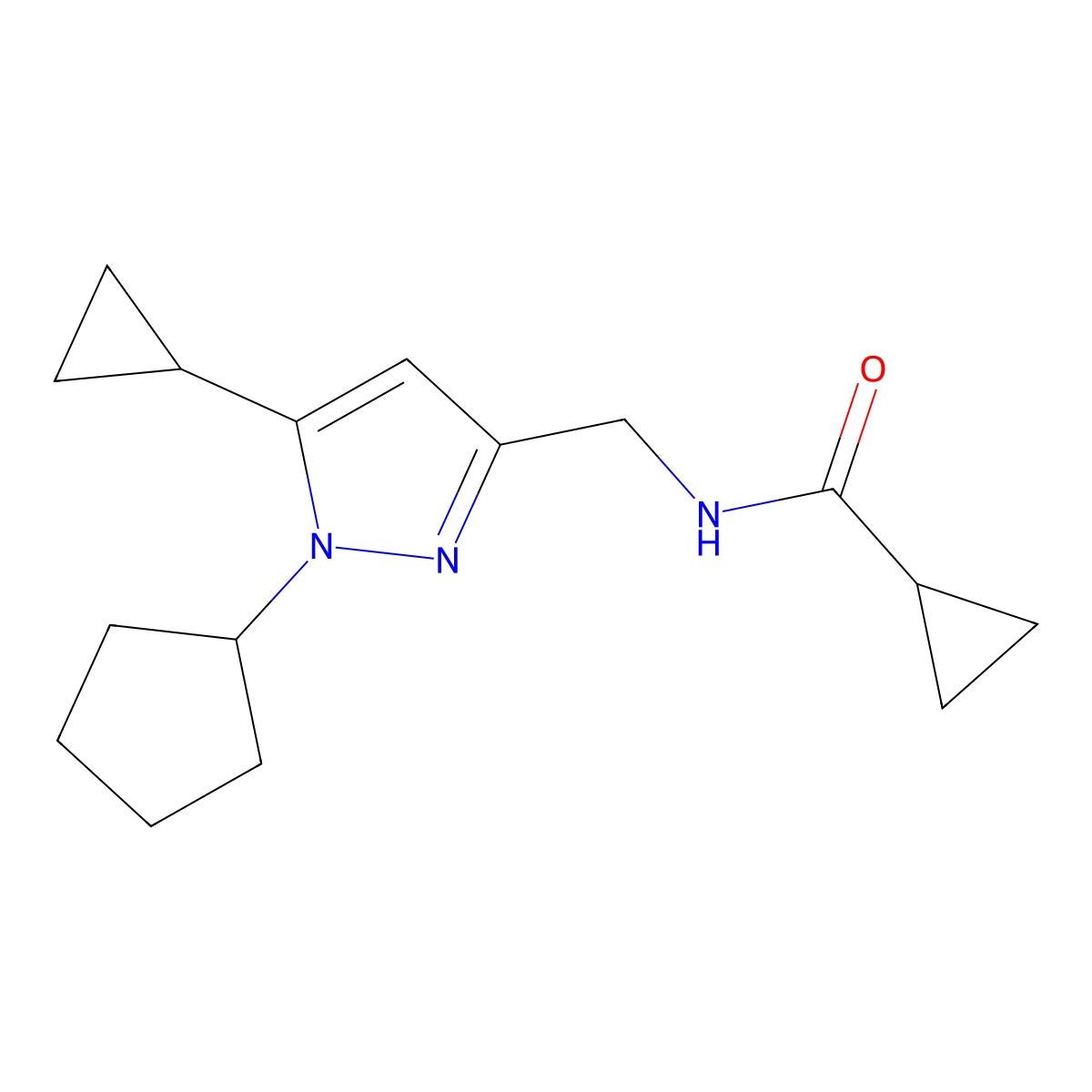 N-[(1-cyclopentyl-5-cyclopropyl-1H-pyrazol-3-yl)methyl]cyclopropanecarboxamide molecular structure, CAS 1448135-45-2