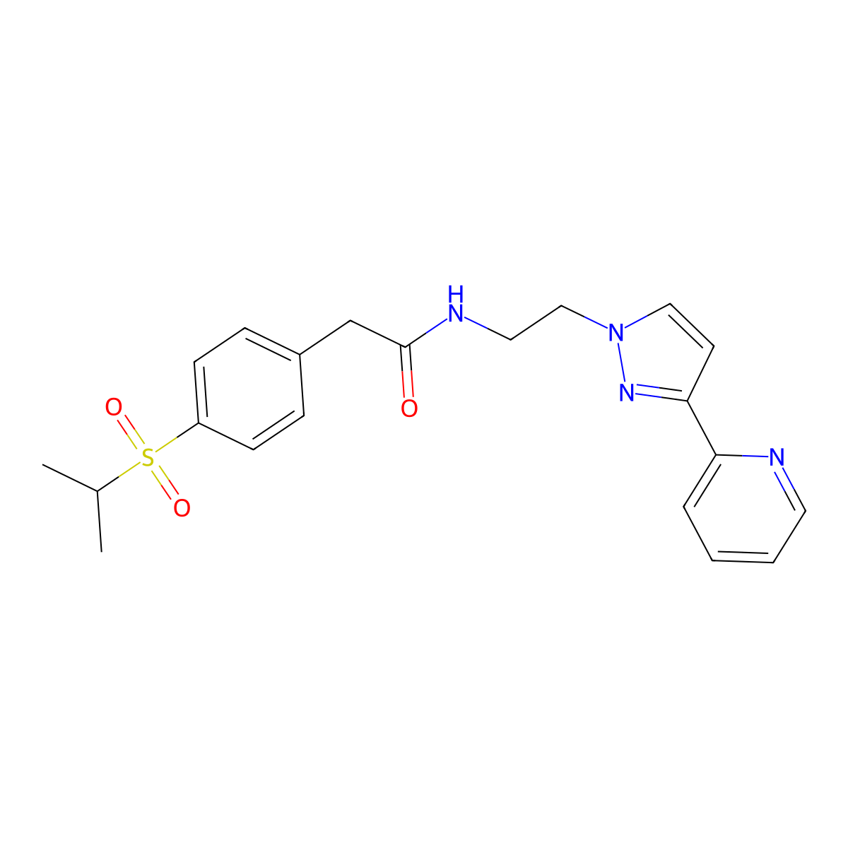 2-(4-(isopropylsulfonyl)phenyl)-N-(2-(3-(pyridin-2-yl)-1H-pyrazol-1-yl)ethyl)acetamide molecular structure, CAS 1448135-49-6