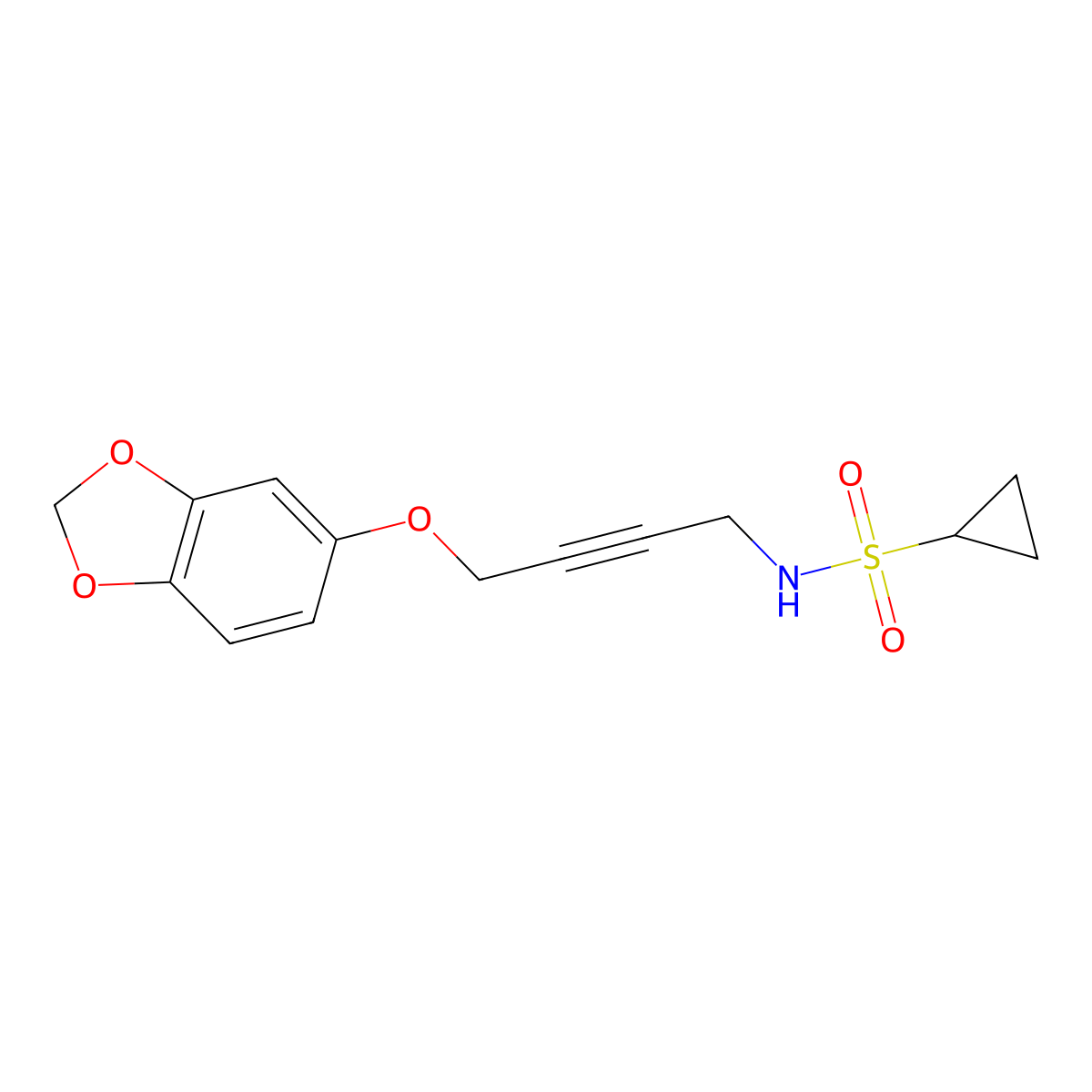 N-(4-(benzo[d][1,3]dioxol-5-yloxy)but-2-yn-1-yl)cyclopropanesulfonamide molecular structure, CAS 1448135-60-1