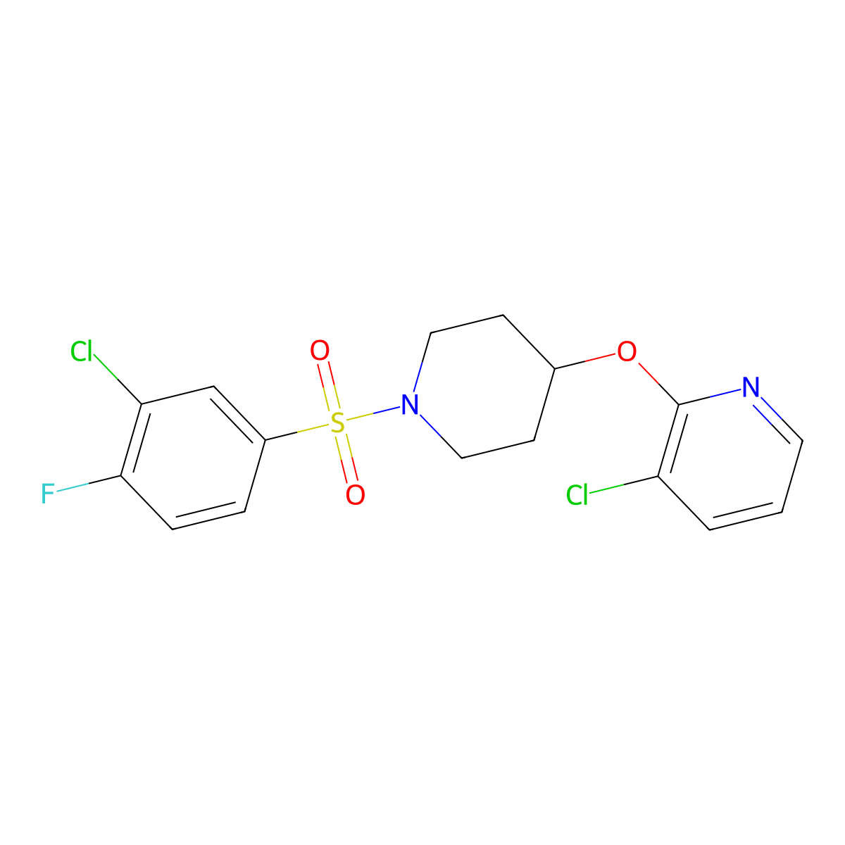 3-Chloro-2-((1-((3-chloro-4-fluorophenyl)sulfonyl)piperidin-4-yl)oxy)pyridine molecular structure, CAS 1448135-65-6