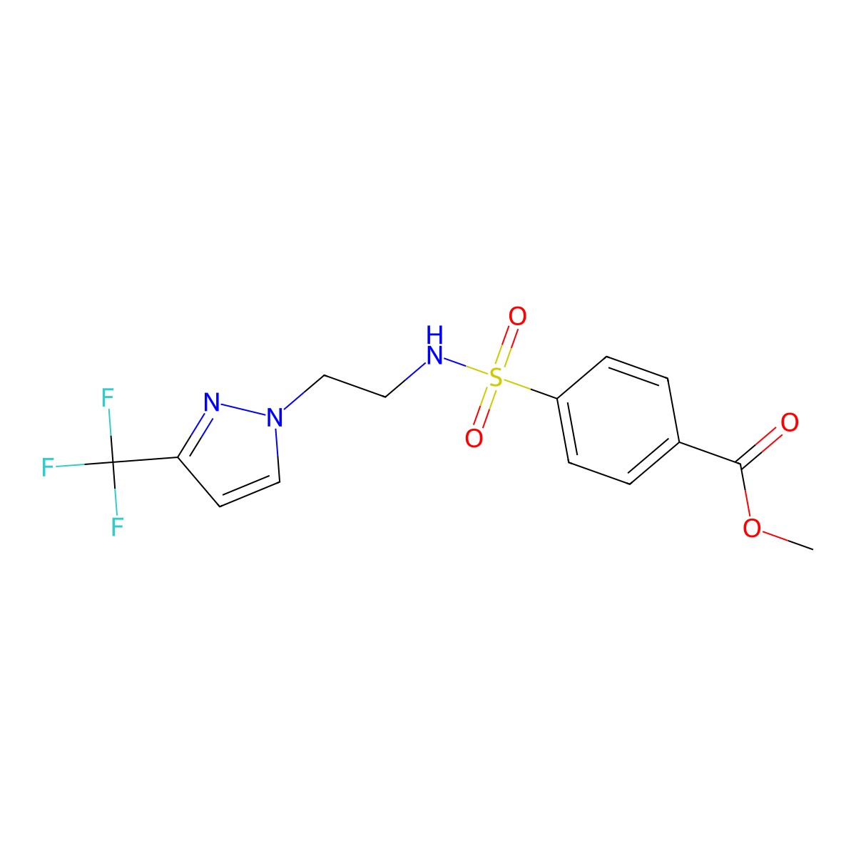 methyl 4-(N-(2-(3-(trifluoromethyl)-1H-pyrazol-1-yl)ethyl)sulfamoyl)benzoate molecular structure, CAS 1448135-66-7