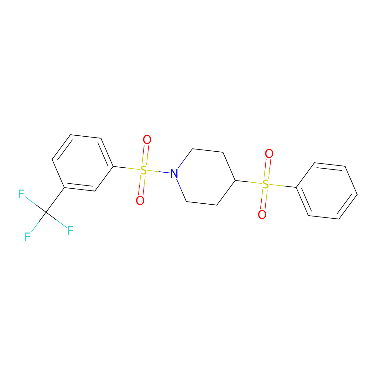 4-(Phenylsulfonyl)-1-((3-(trifluoromethyl)phenyl)sulfonyl)piperidine molecular structure, CAS 1448135-68-9