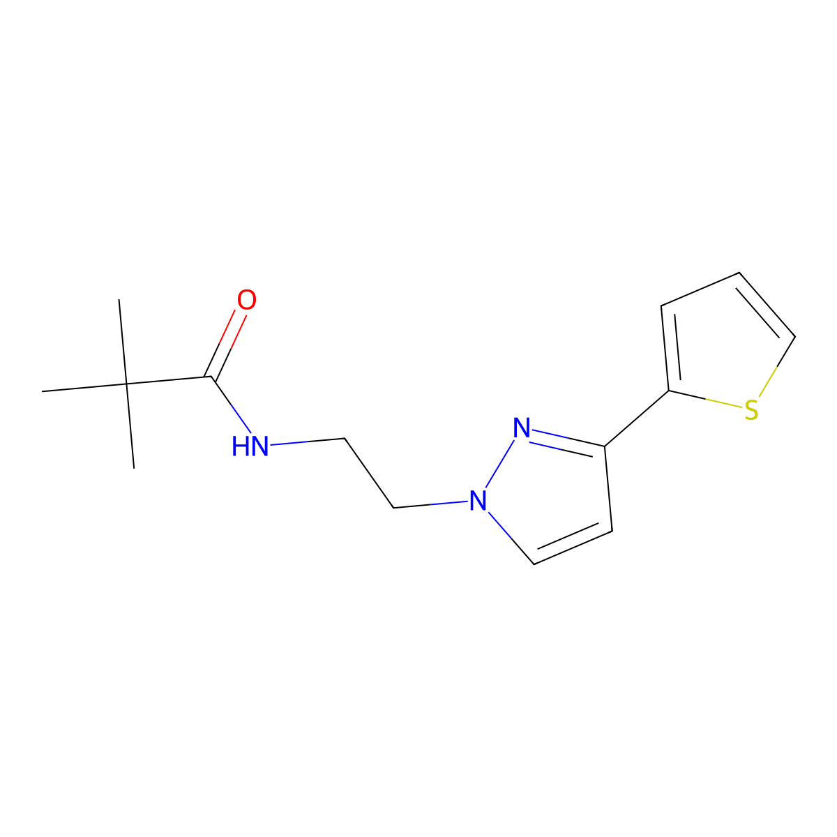 N-(2-(3-(thiophen-2-yl)-1H-pyrazol-1-yl)ethyl)pivalamide molecular structure, CAS 1448135-69-0
